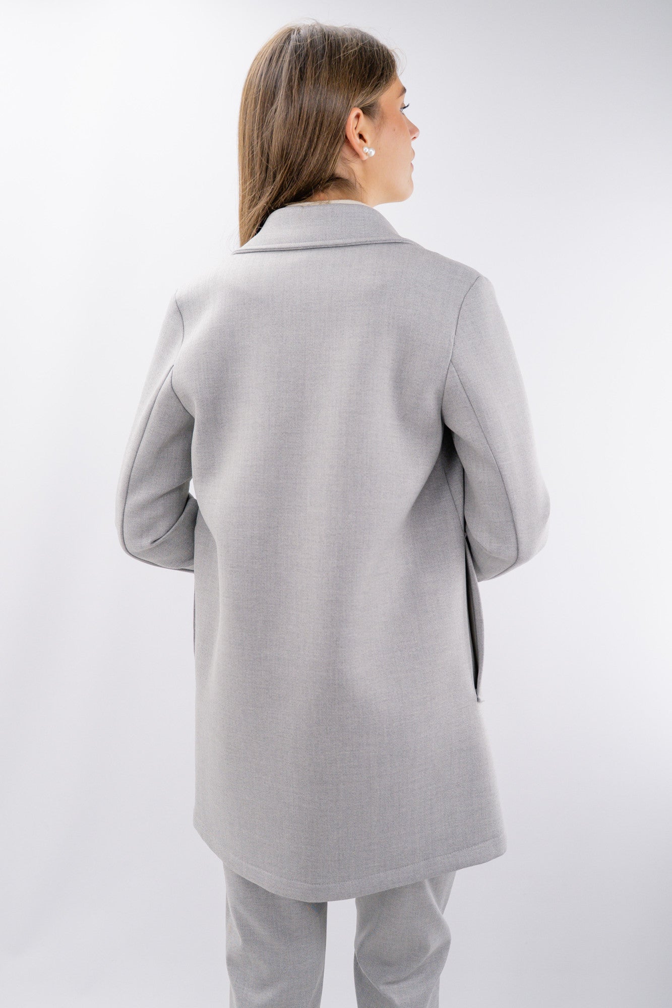 Cappotto midi in neoprene fantasia spina di pesce