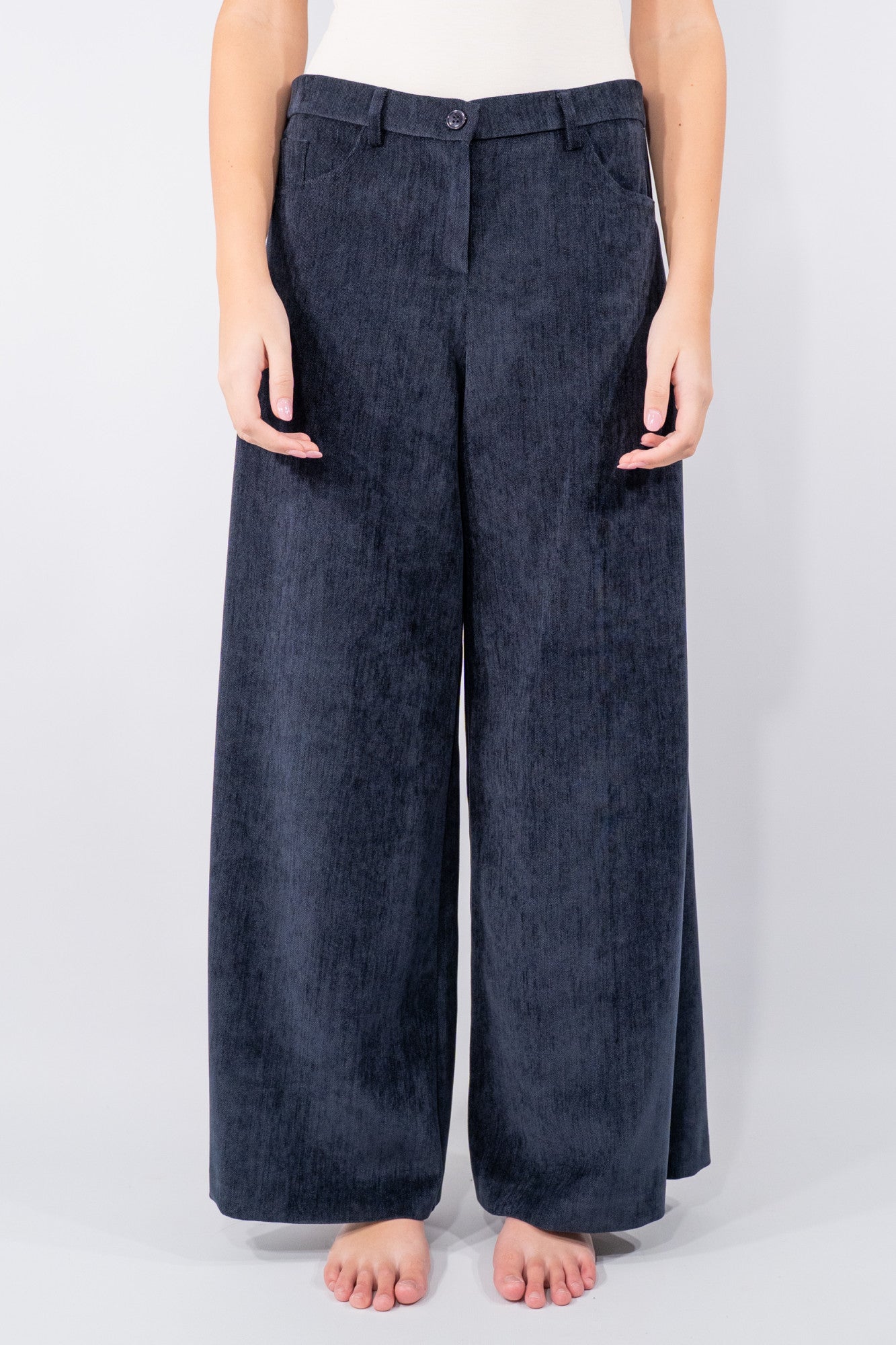 Pantaloni palazzo in tessuto effetto velluto