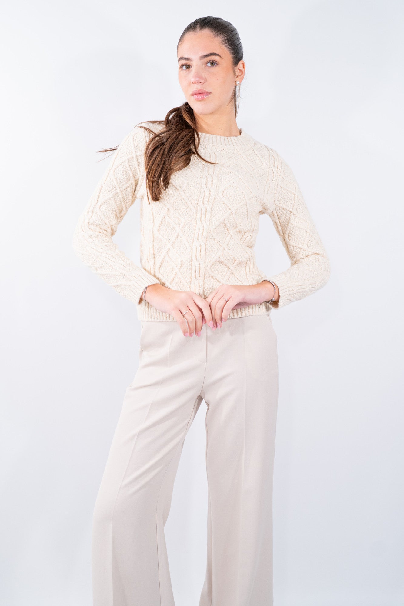 Maglione fisherman con lavorazione trecce