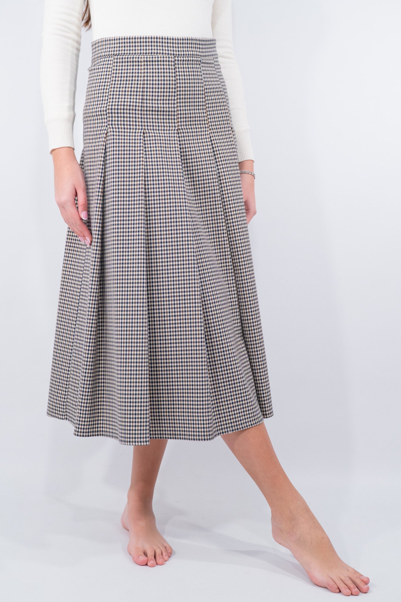 Gonna lunga a pieghe pied de poule