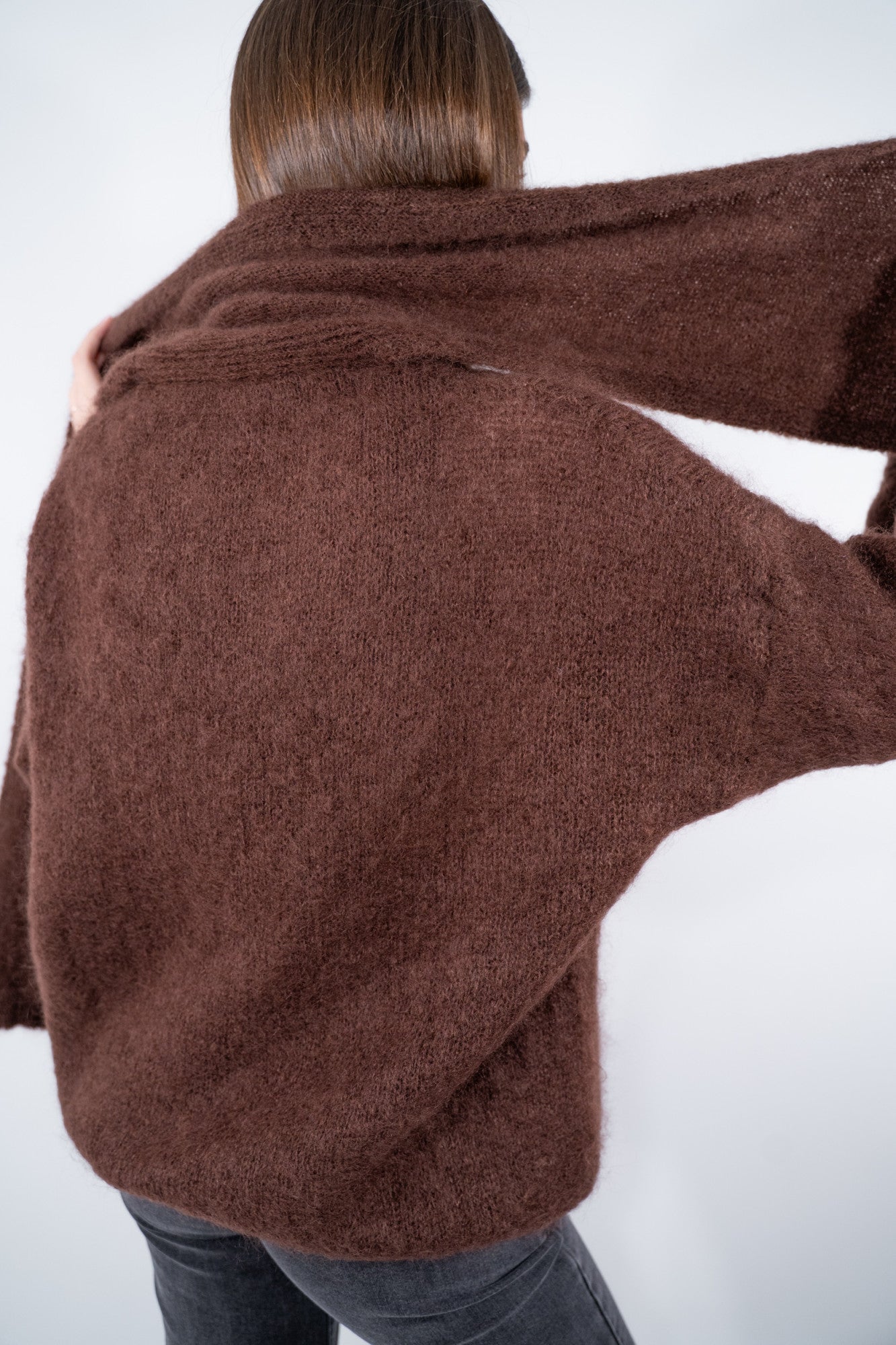 Cardigan con sciarpa in super kid mohair