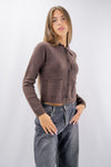 Cardigan cropped con colletto sportivo e tasche