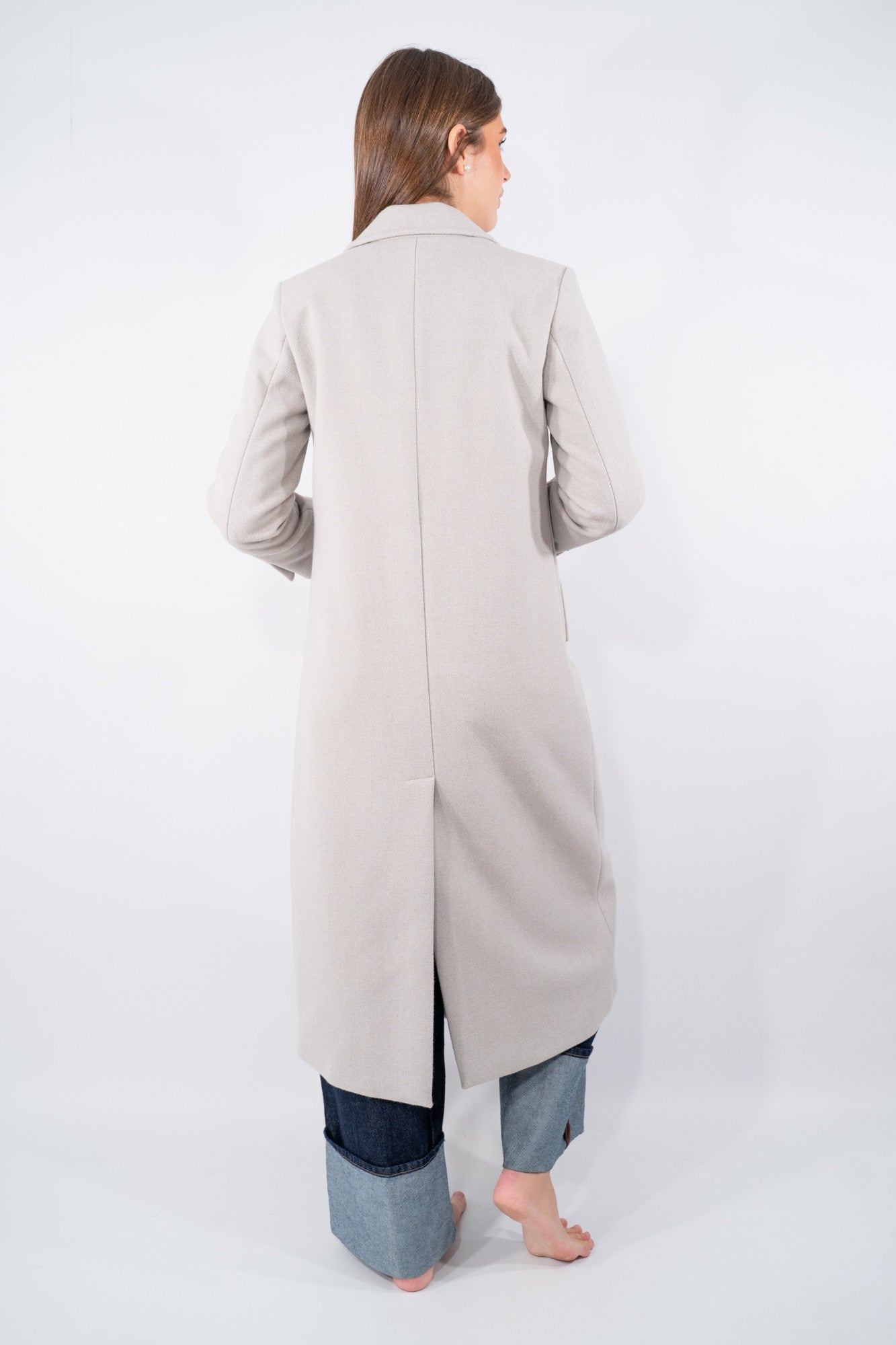 Cappotto lungo con collo a rever