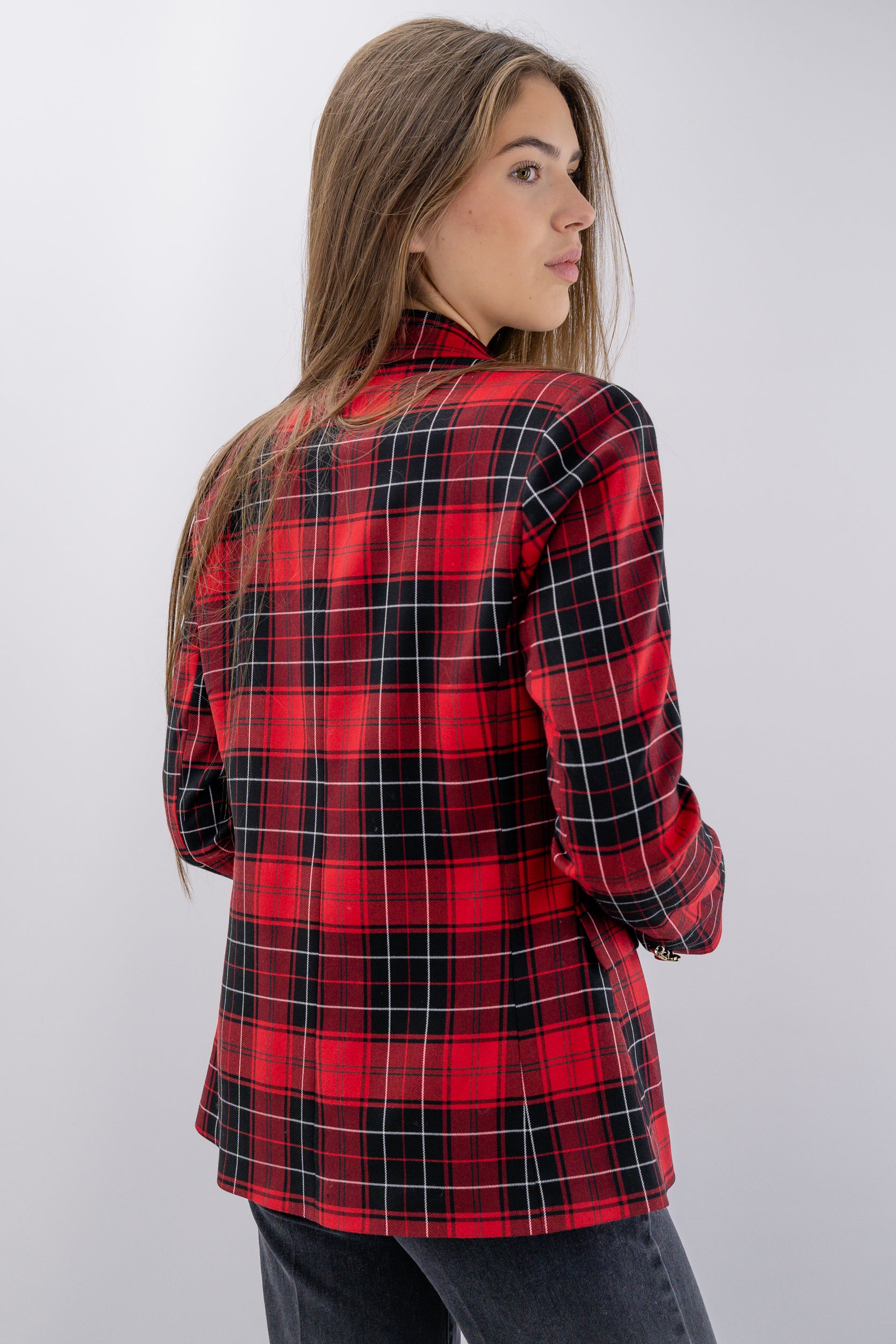 Giacca sfiancata in Tartan con applicazioni