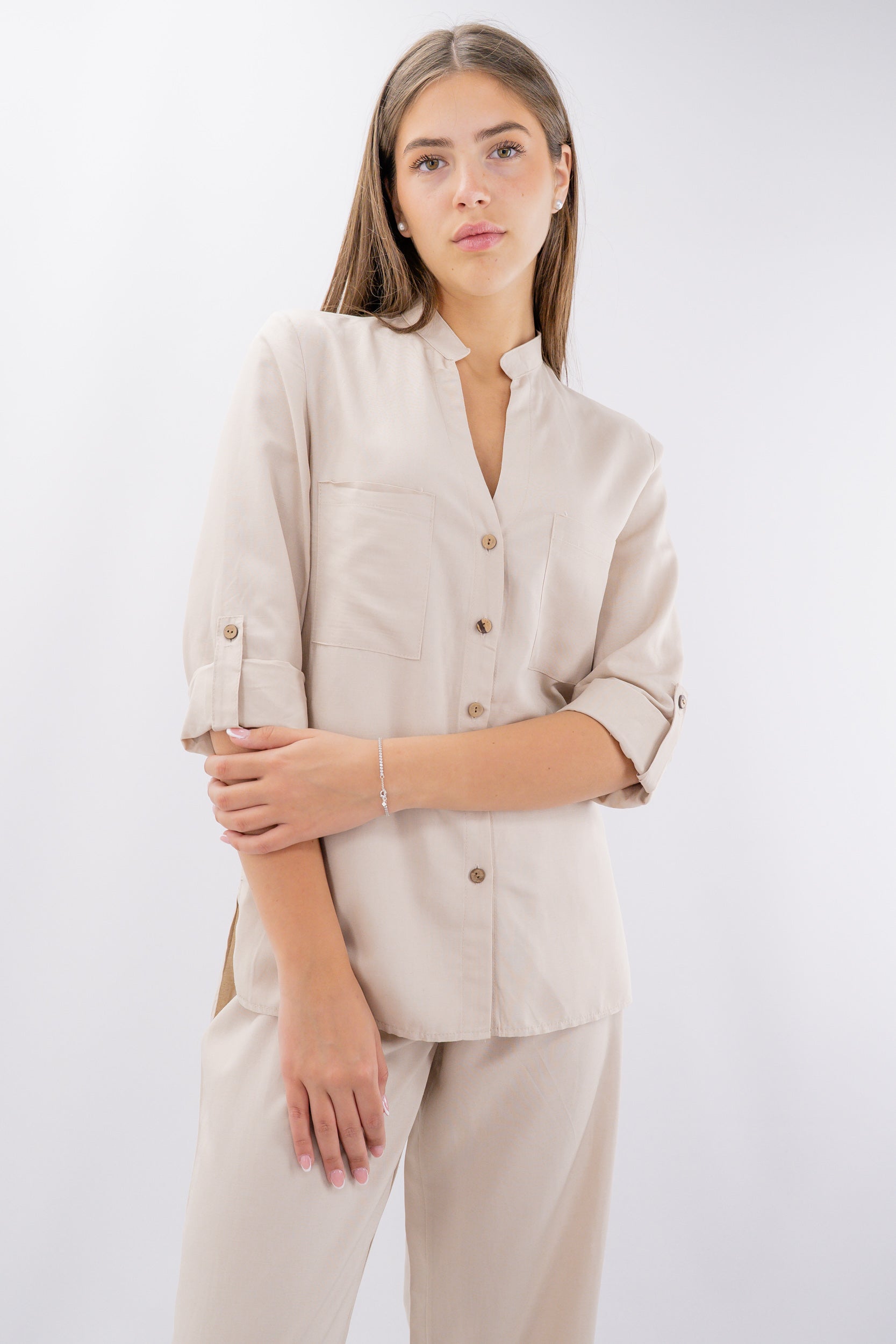 Camicia con manica 3/4 in lino