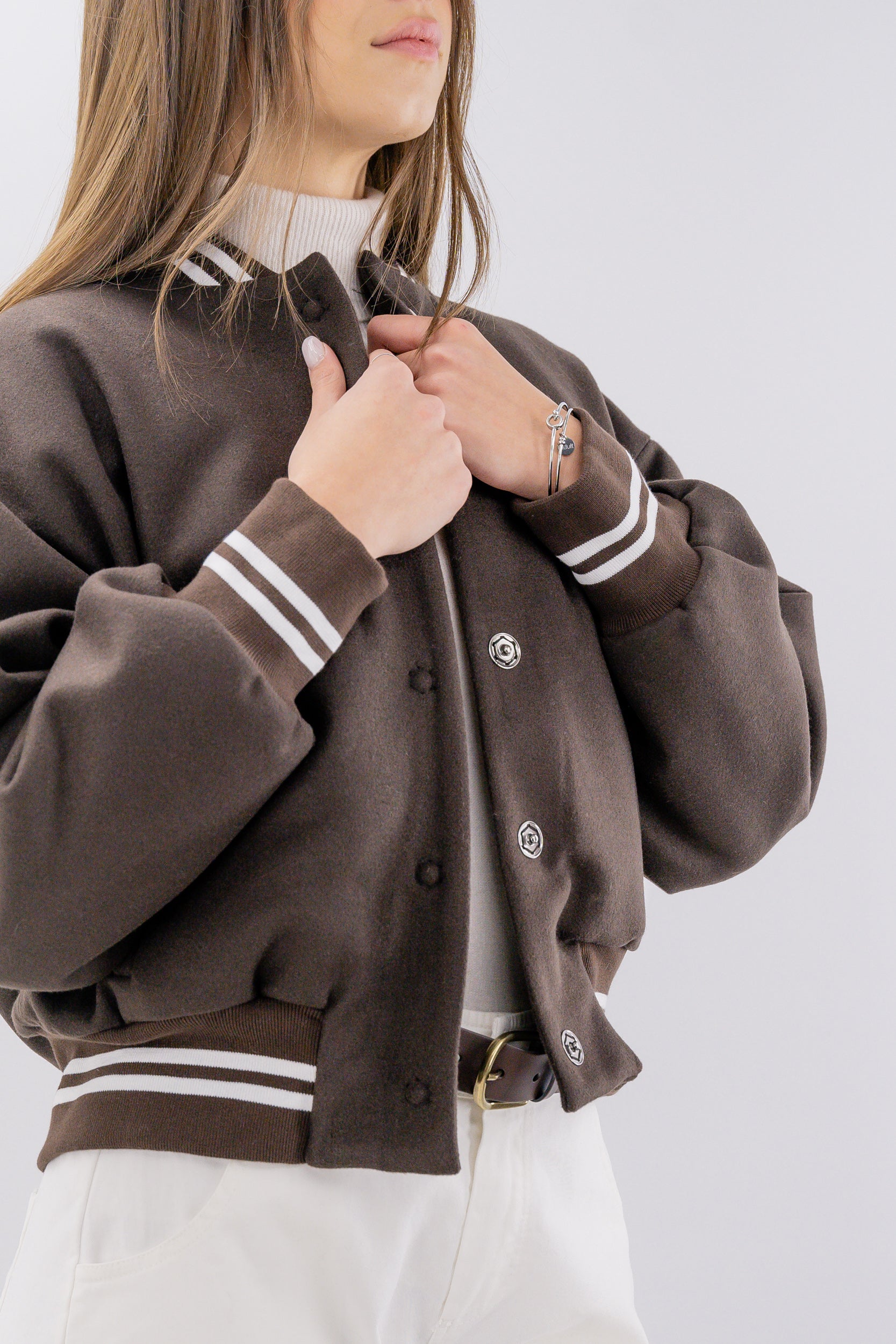 Bomber "College Style" con profili elasticizzati a righe