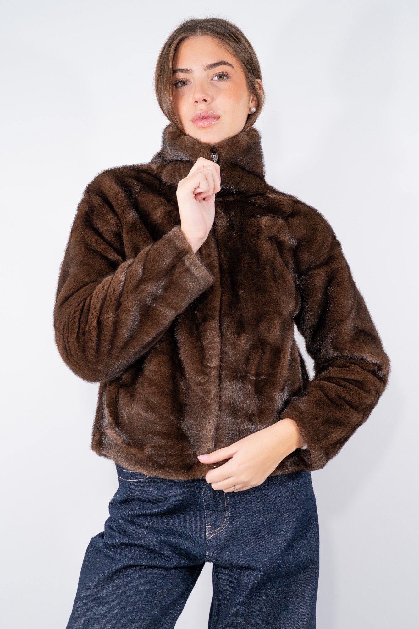 Eco-pelliccia bomber con zip