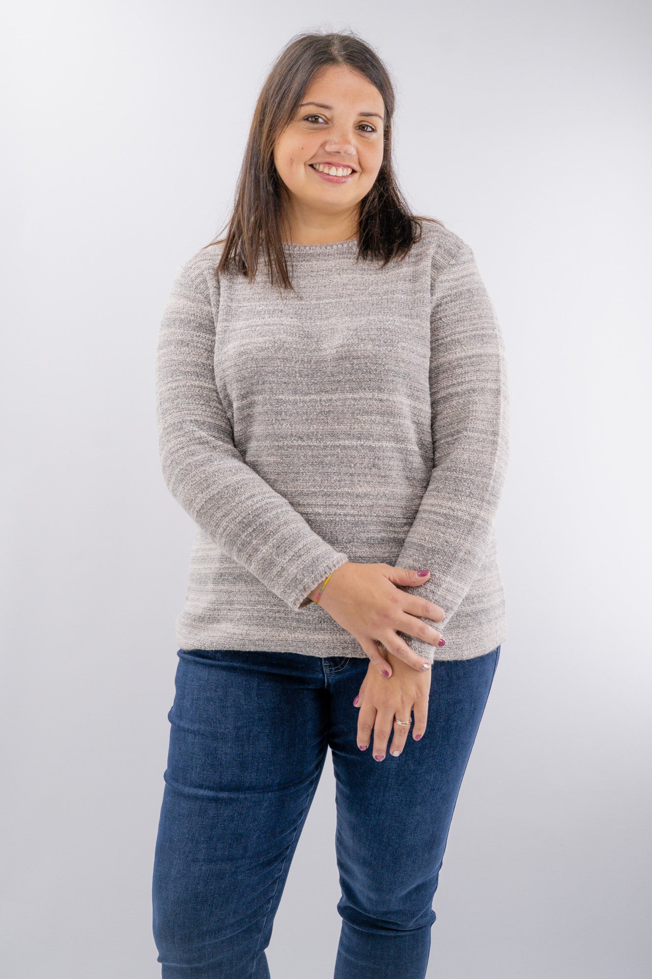 Maglione in filato mélange rigato con lurex