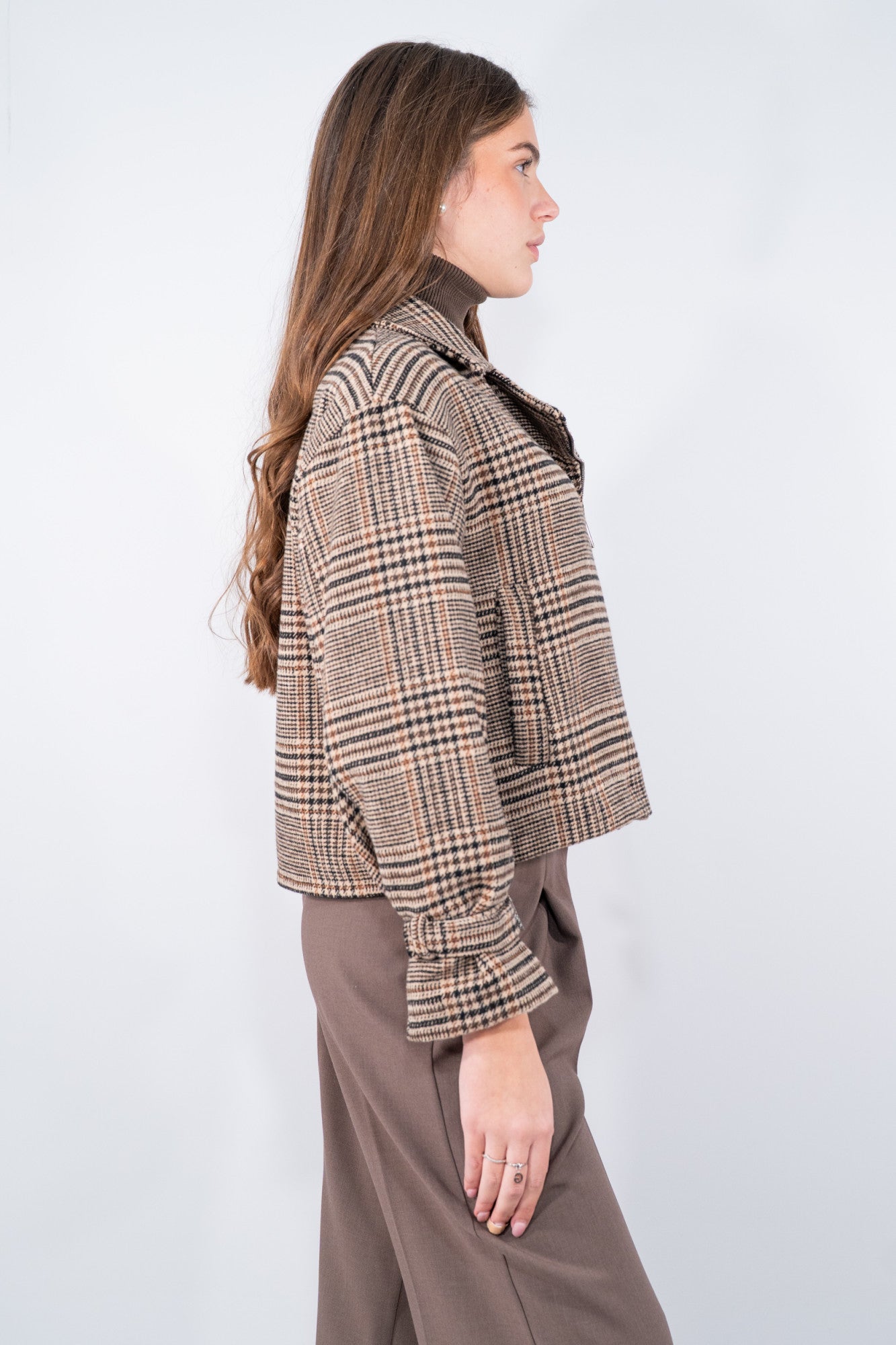 Giacca Biker in tessuto check effetto chiodo