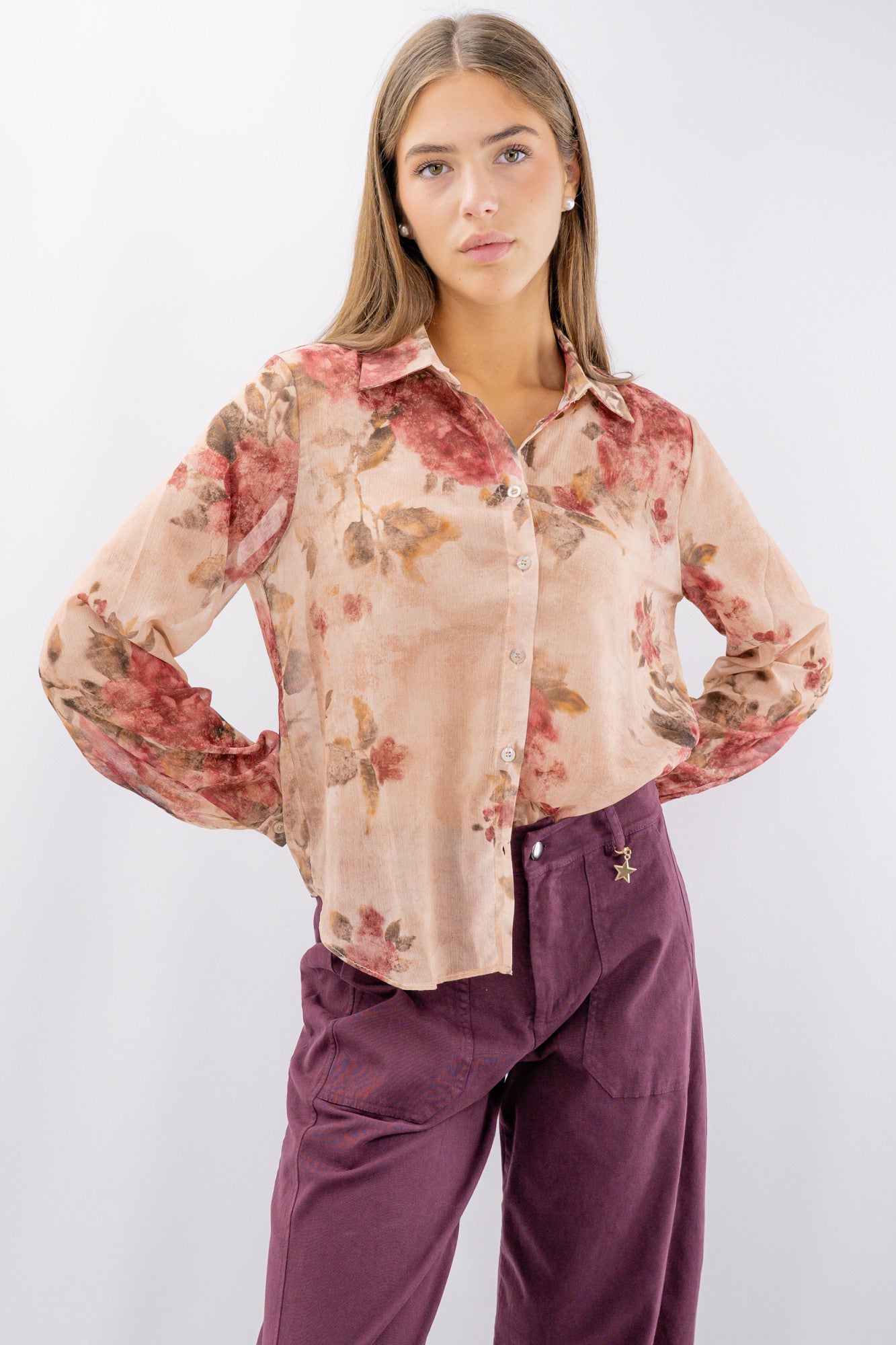 Camicia in georgette con stampa floreale
