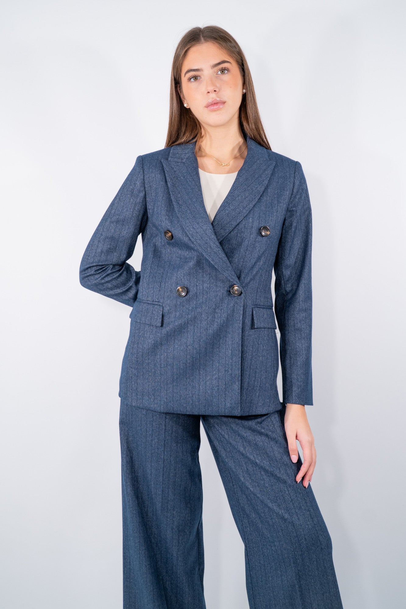 Blazer doppiopetto a motivo spinato e gessato