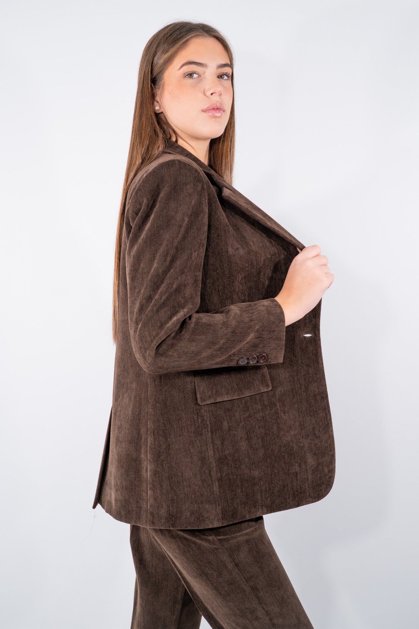 Blazer monopetto in tessuto effetto velluto