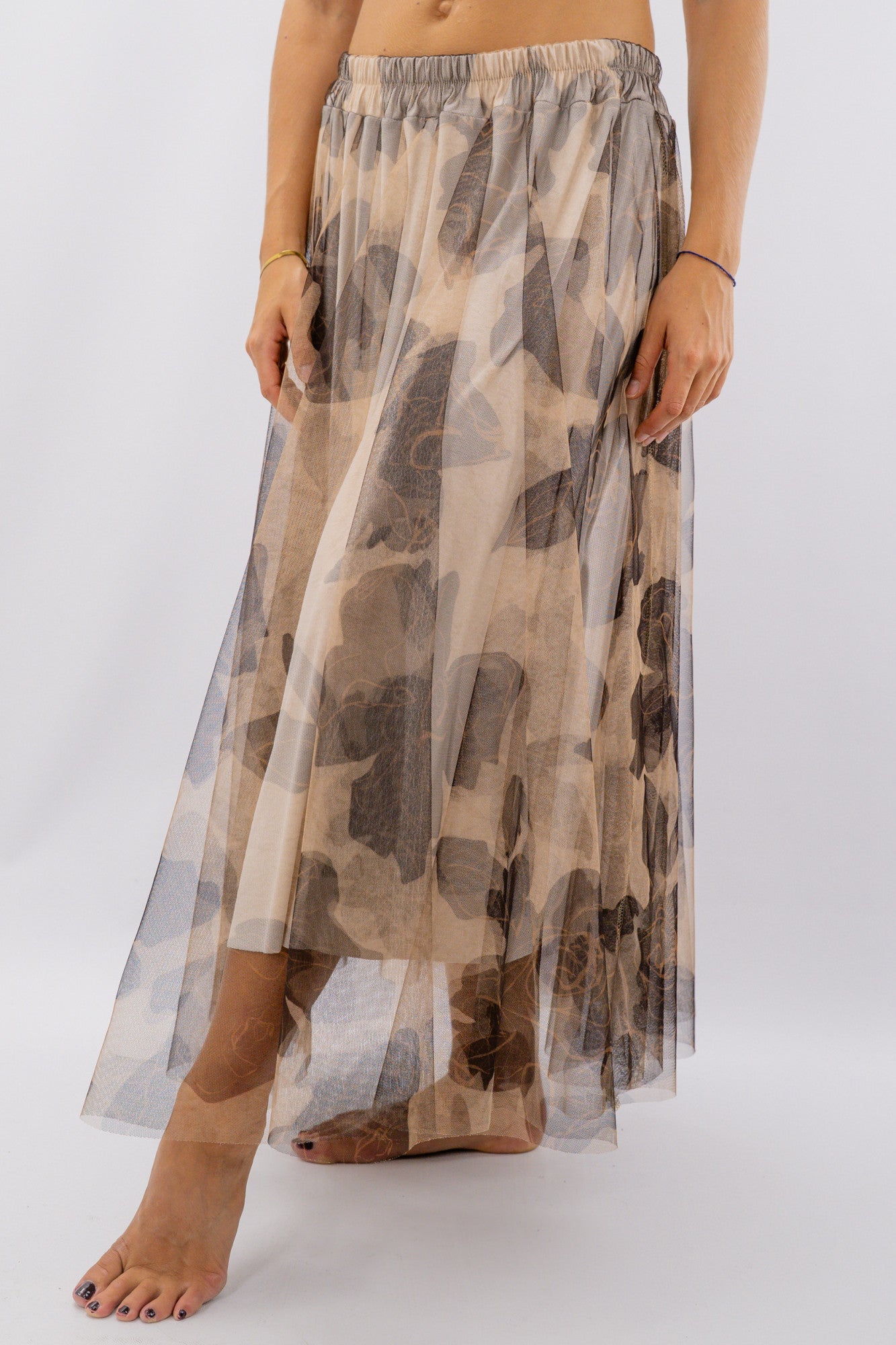 Maxi gonna con tulle in fantasia floreale