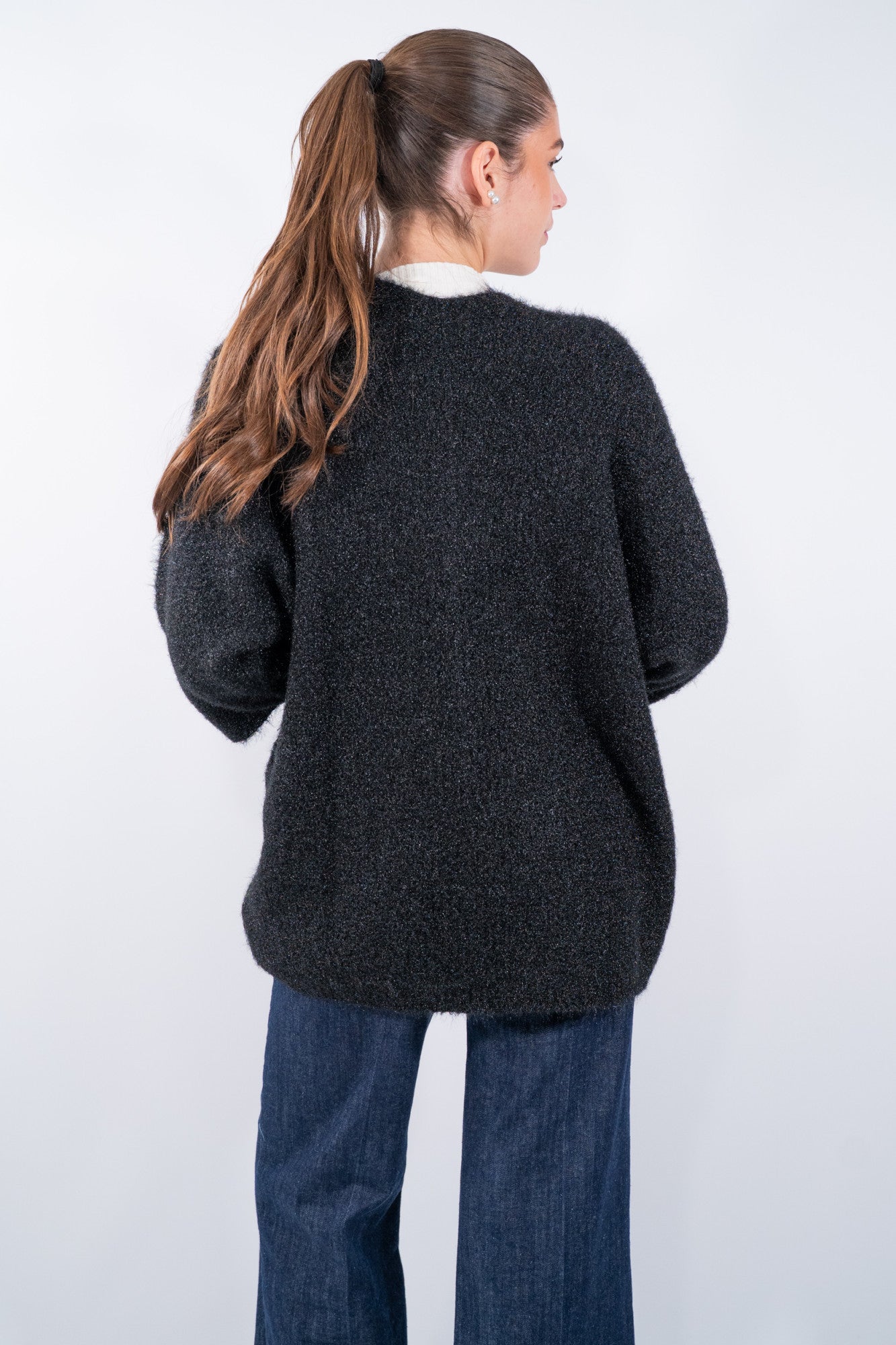 Cardigan aperto con maniche kimono e tasche applicate misto lana