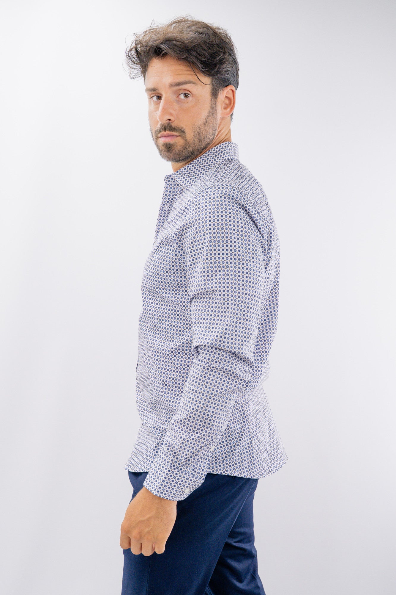 Camicia a maniche lunghe con micro motivo geometrico