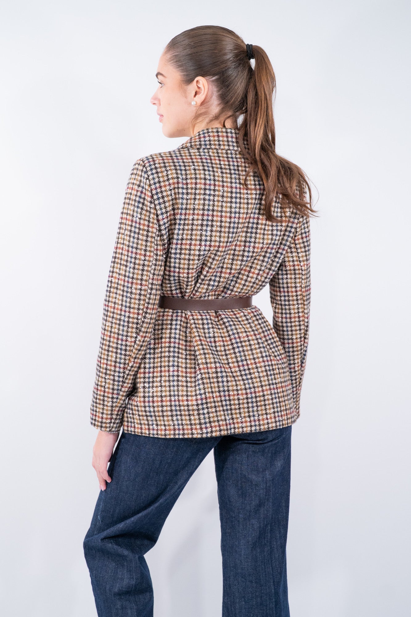 Blazer a quadri con cintura regolabile