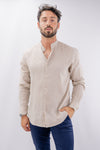 Camicia in lino con collo alla coreana e maniche lunghe