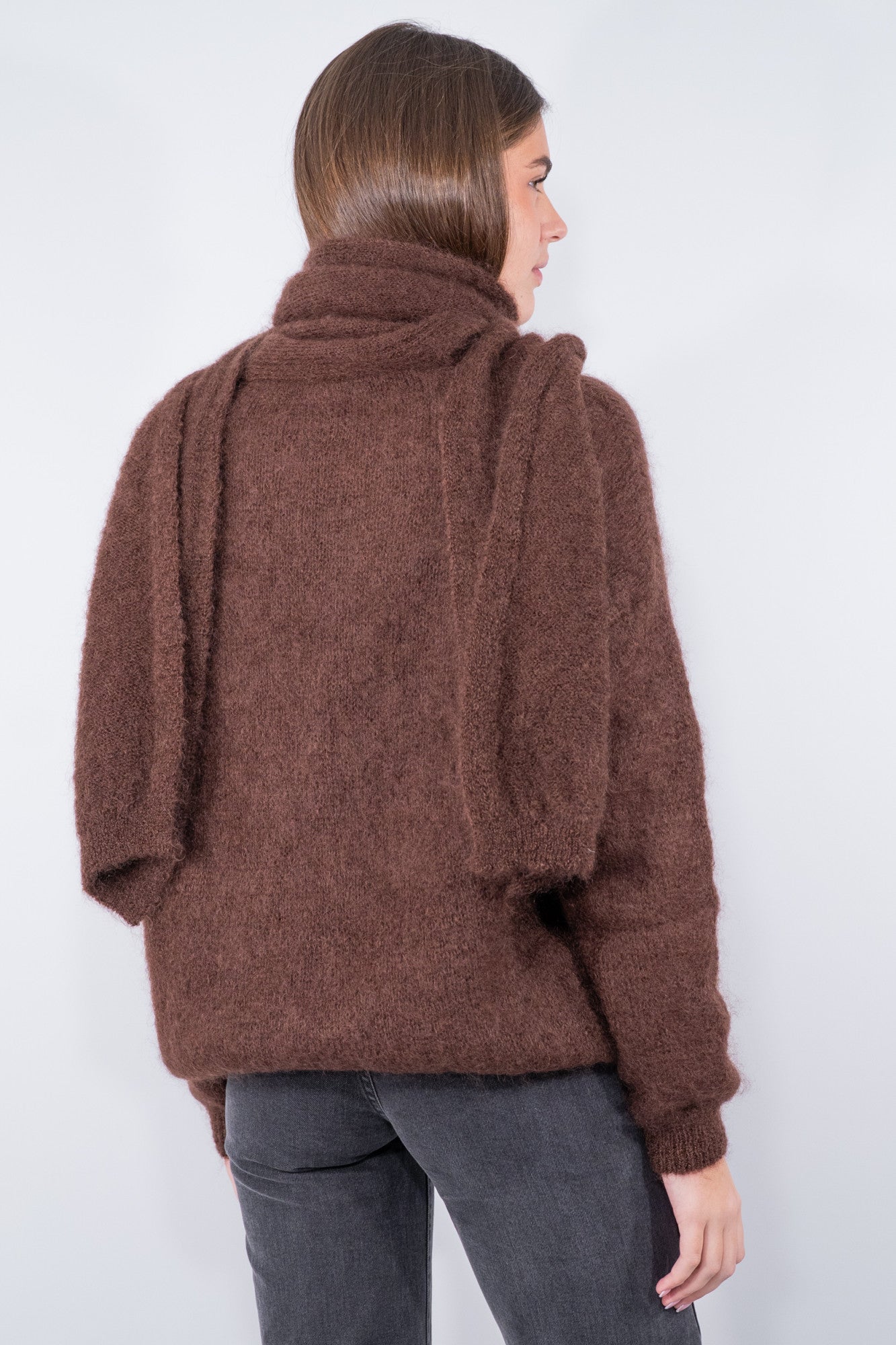 Cardigan con sciarpa in super kid mohair