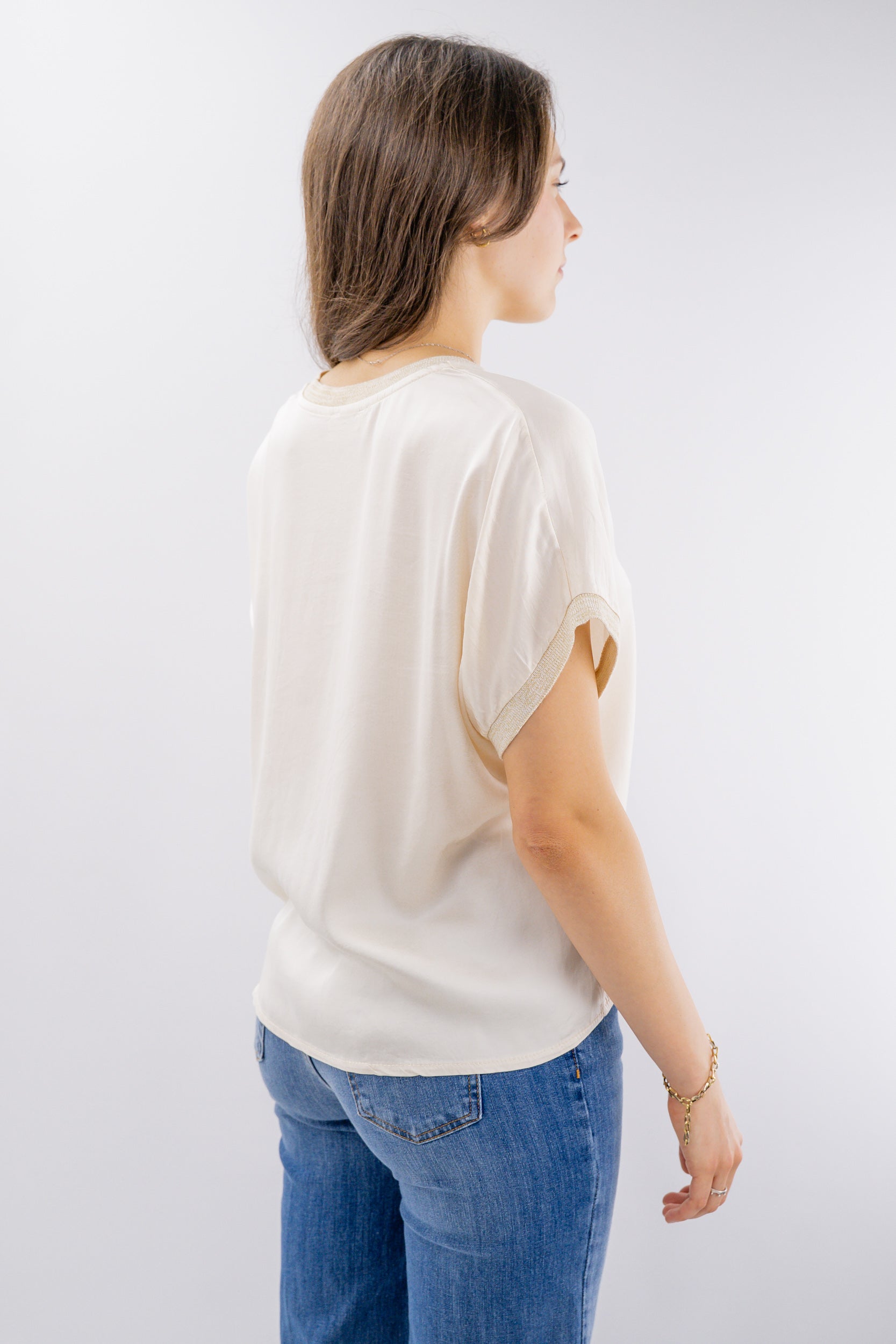 Blusa scollo a V con profili lurex