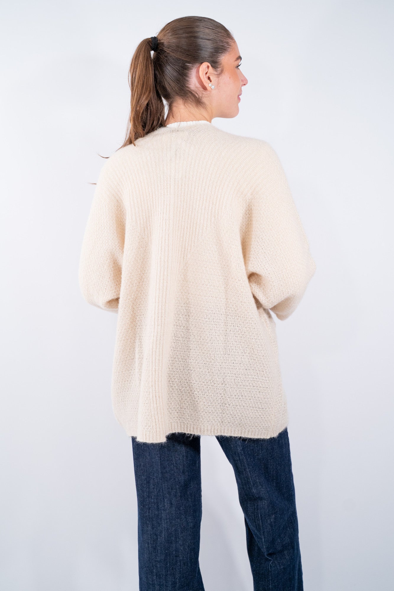 Cardigan aperto con maniche kimono e tasche applicate misto lana