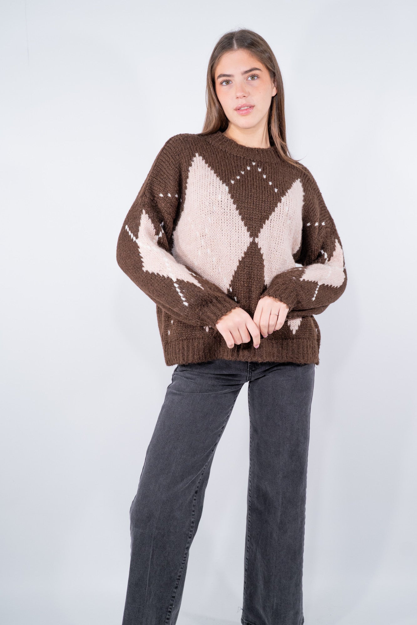 Maglione  con losanghe a contrasto