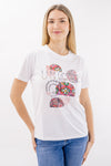 T-shirt basica con stampa multicolor e scritta