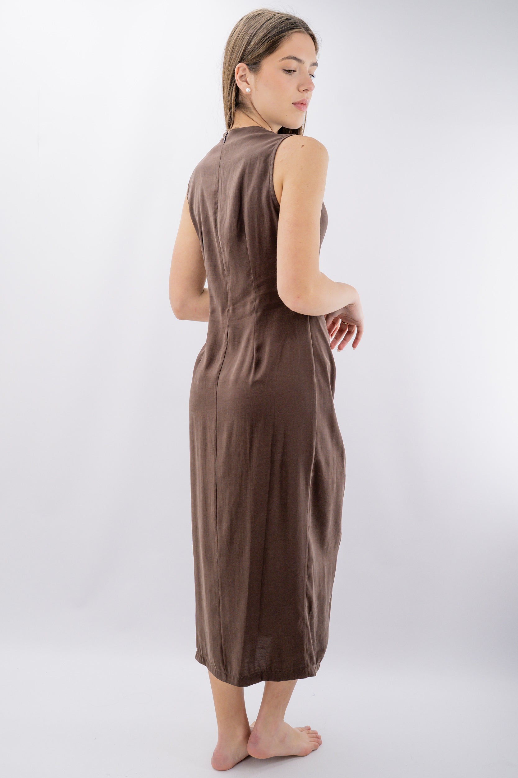 Abito midi con drappeggio laterale e spacco