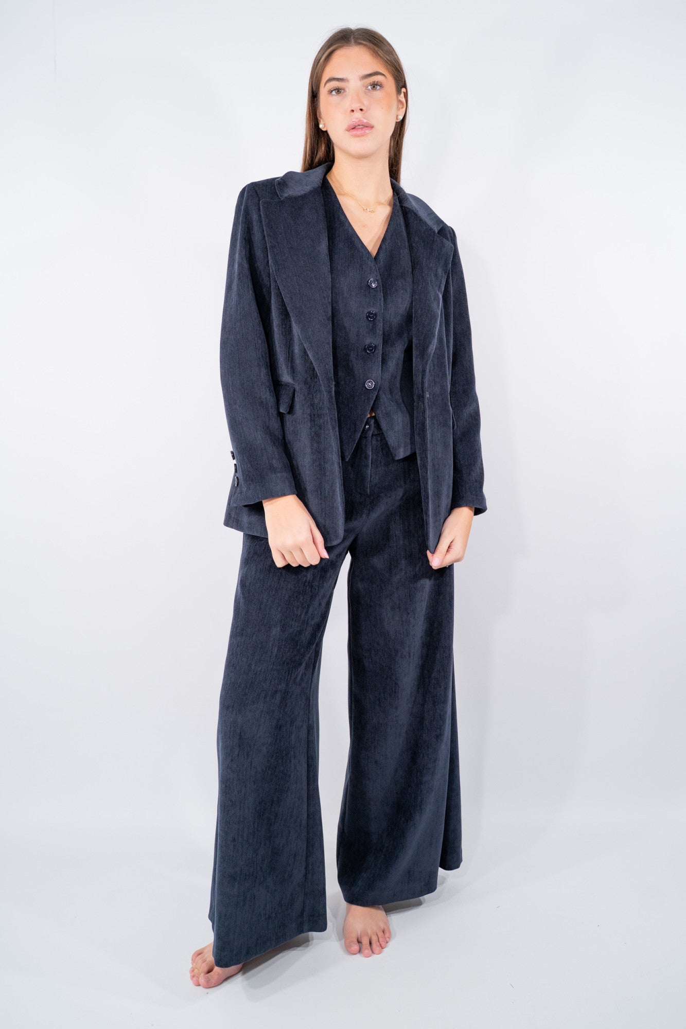 Pantaloni palazzo in tessuto effetto velluto