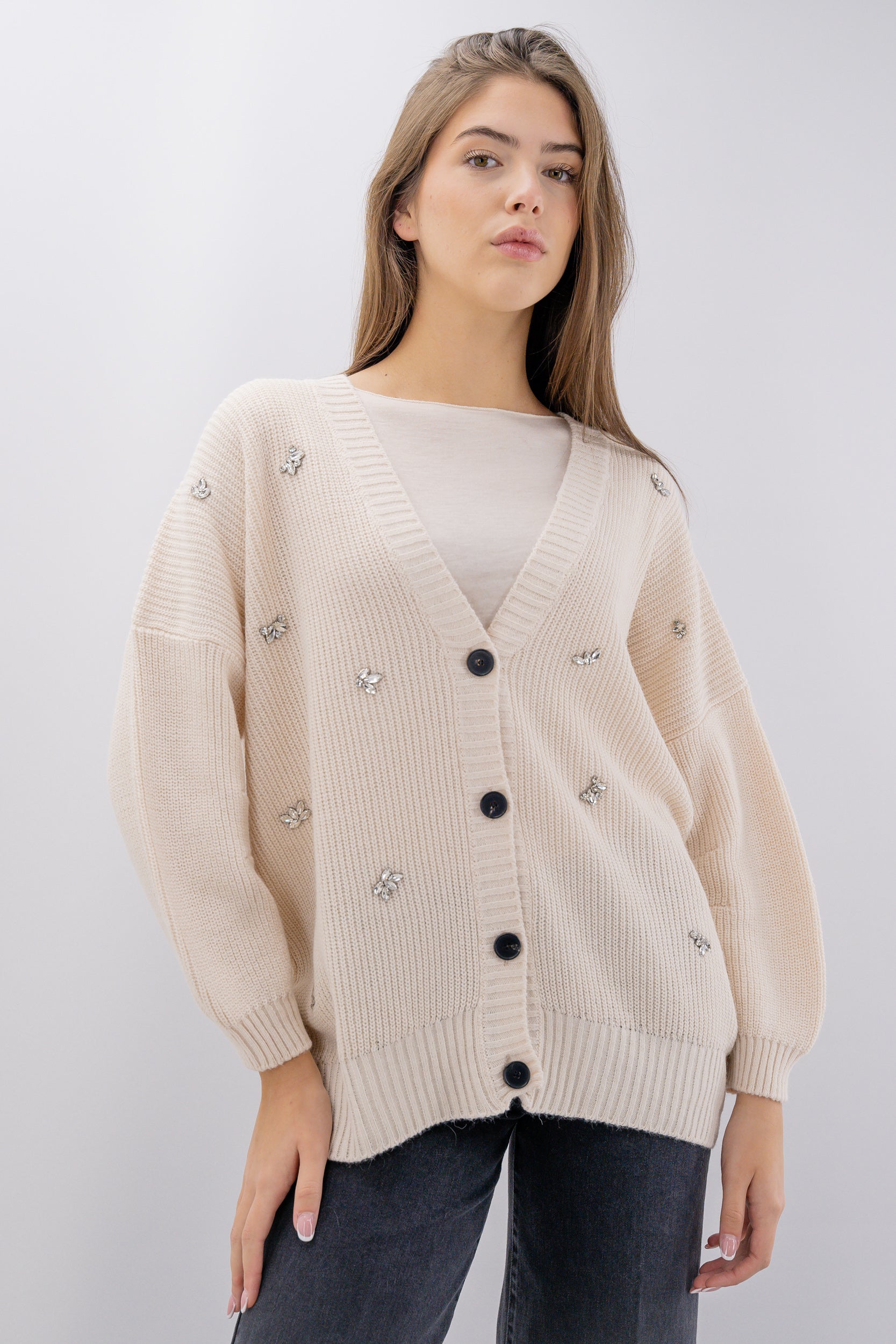 Maxi cardigan con punti luce misto lana