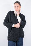Cardigan aperto con maniche kimono e tasche applicate misto lana