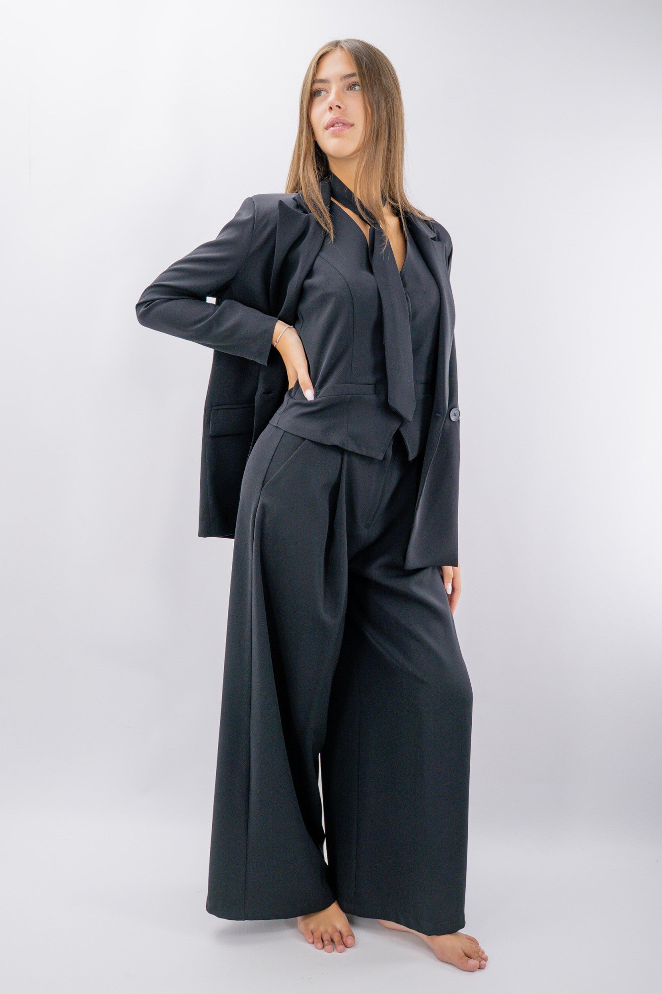 Blazer doppiopetto in tessuto fluido foderato
