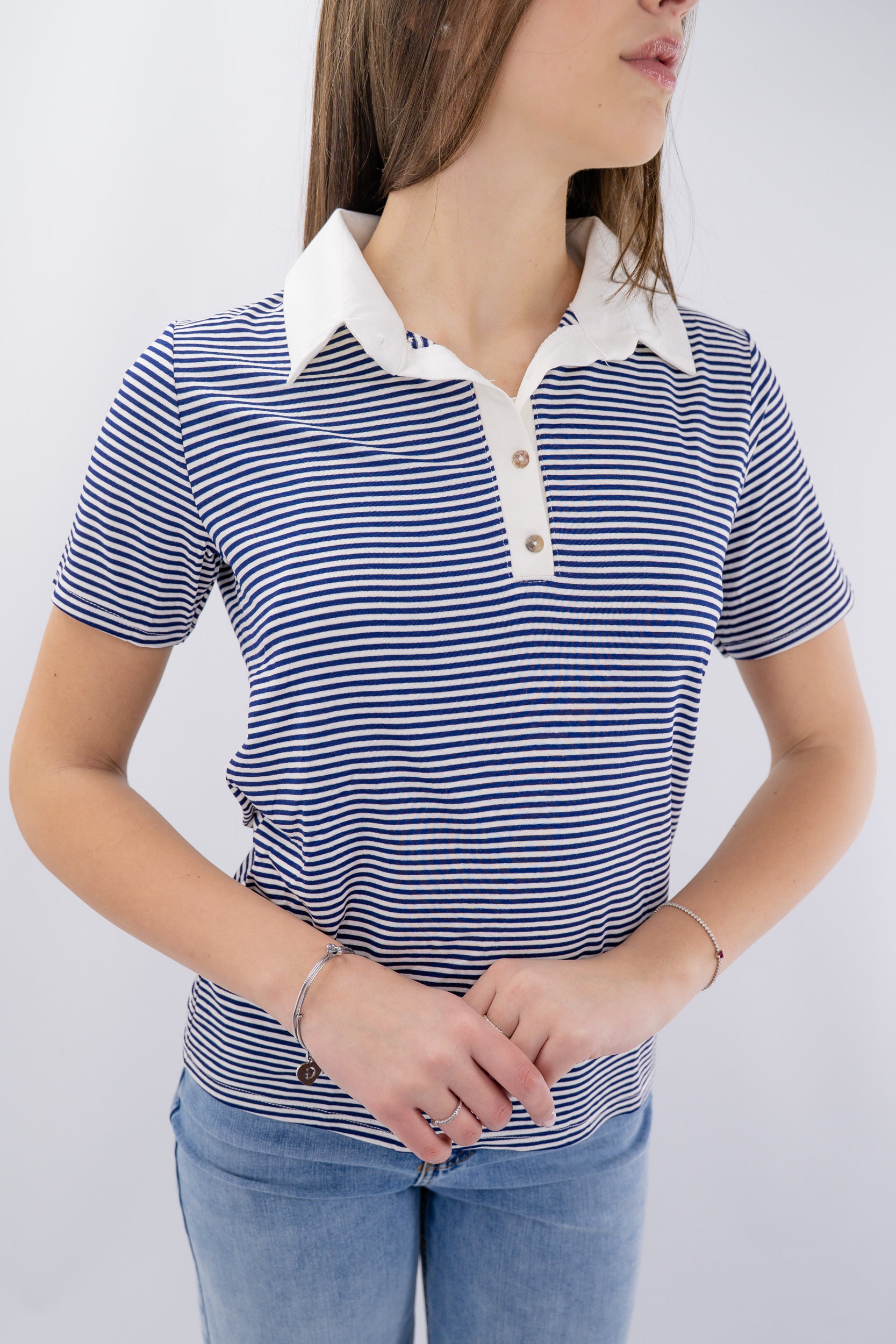 Polo a righe con collo a contrasto