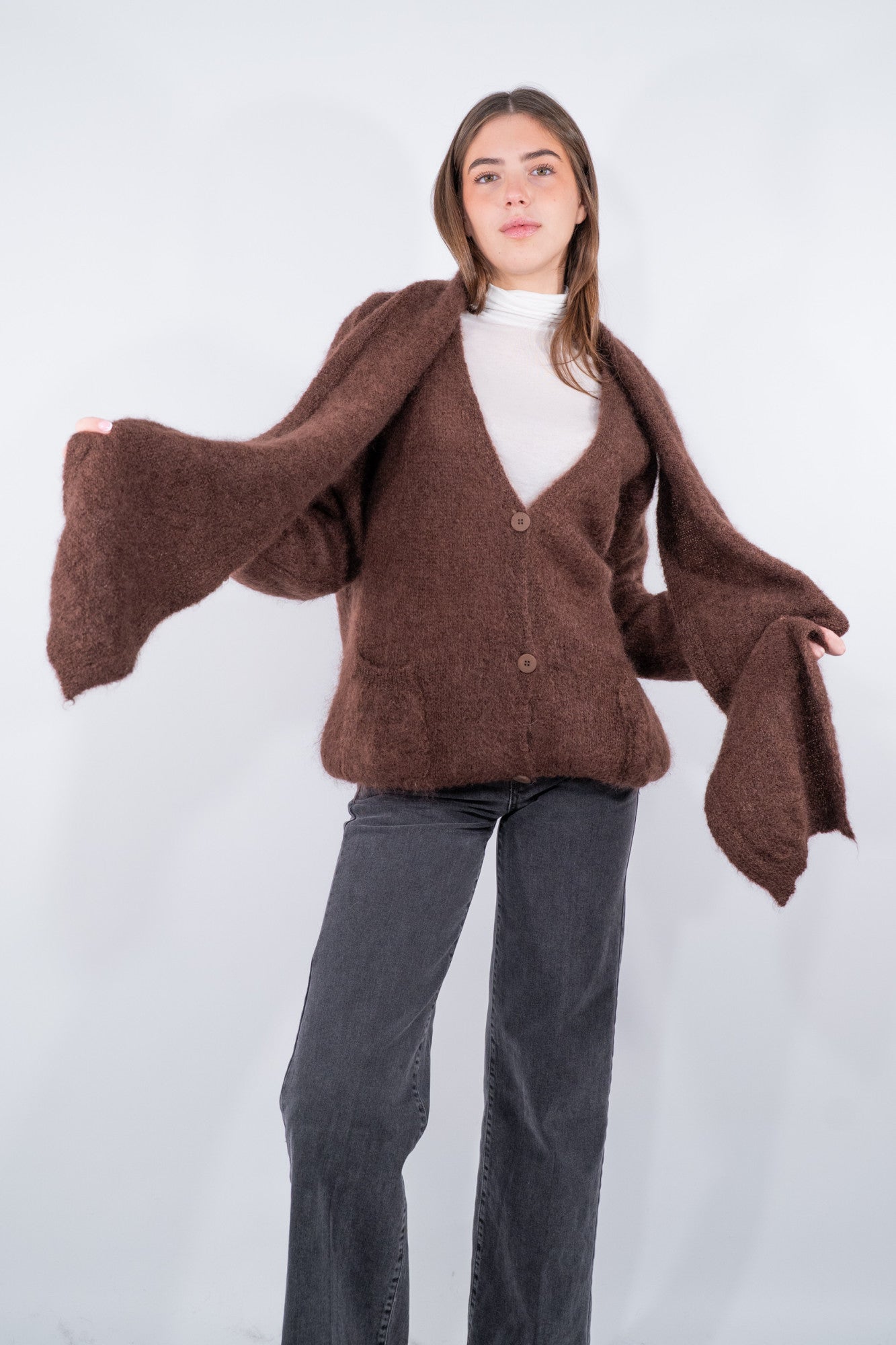 Cardigan con sciarpa in super kid mohair