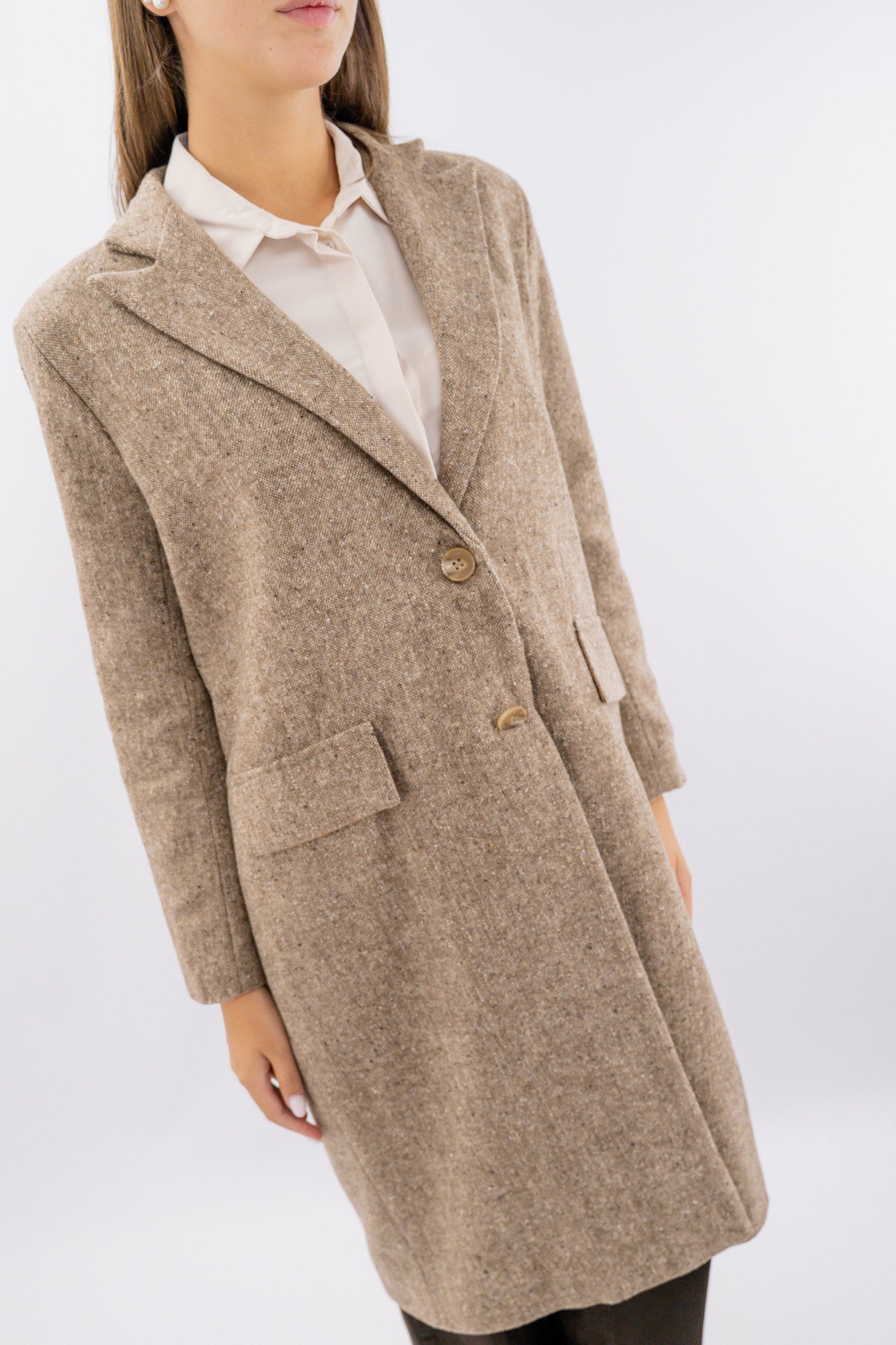 Cappotto lungo monopetto effetto melange