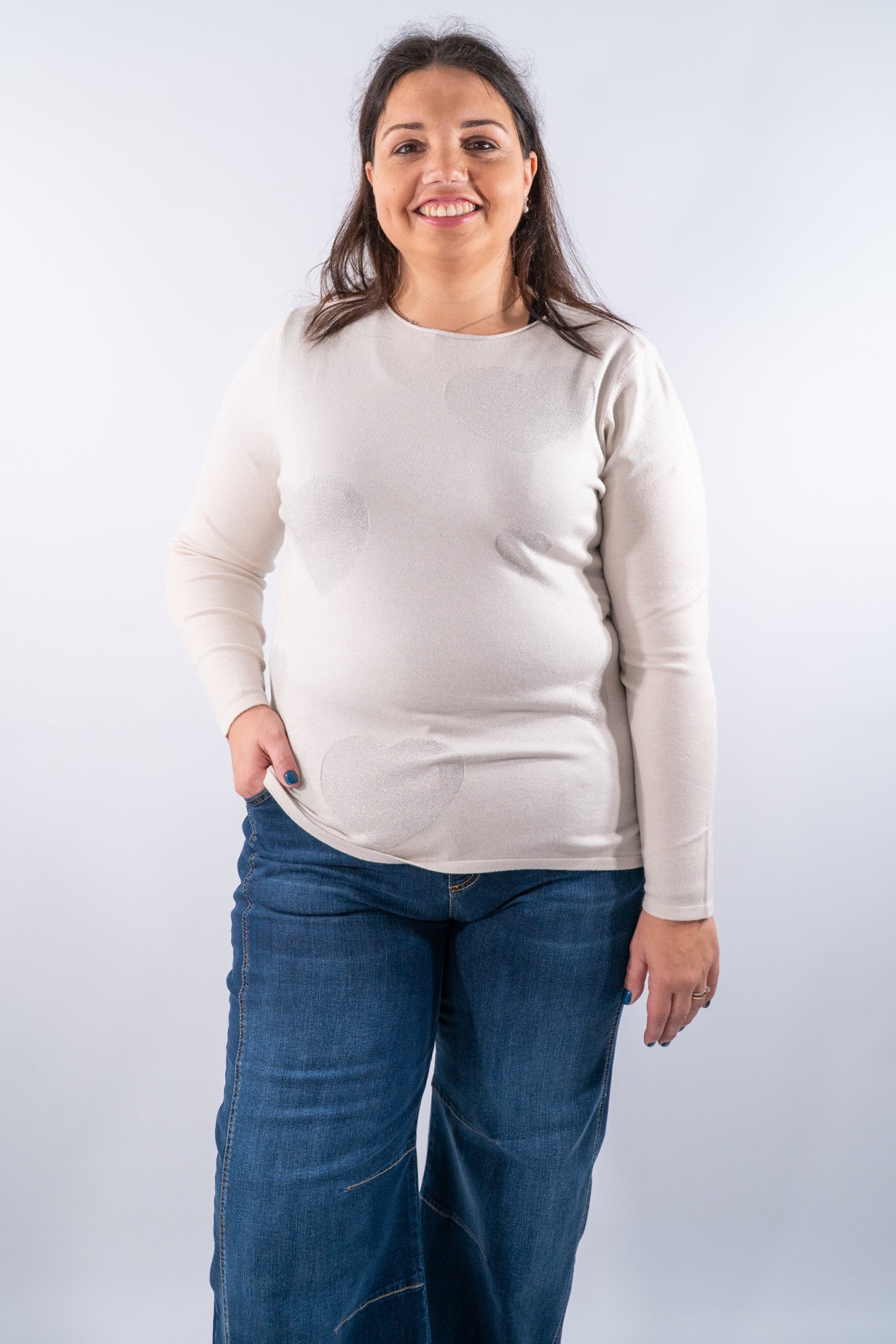 Girocollo ampio con cuori in lurex