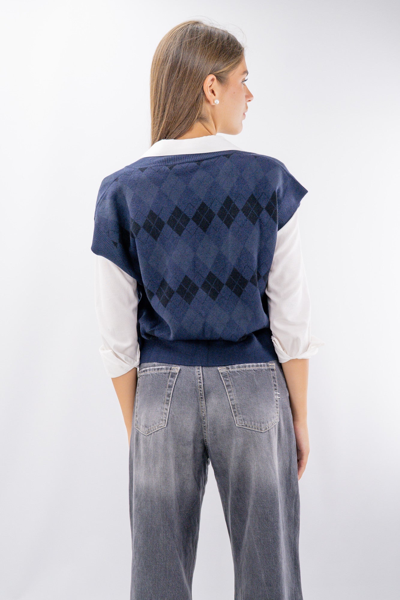 Gilet collo a vi a rombi