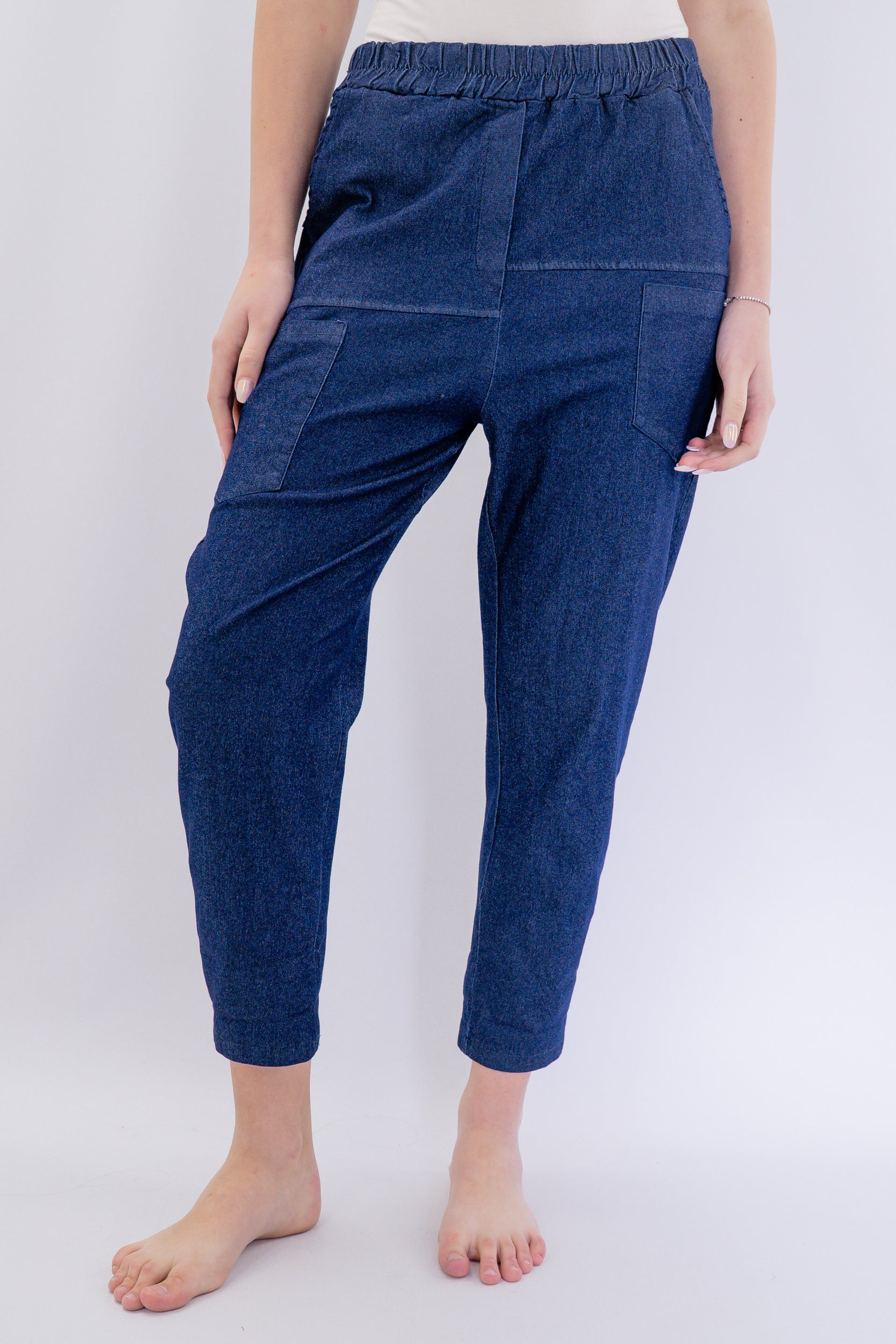 Pantalone ovetto in denim elasticizzato
