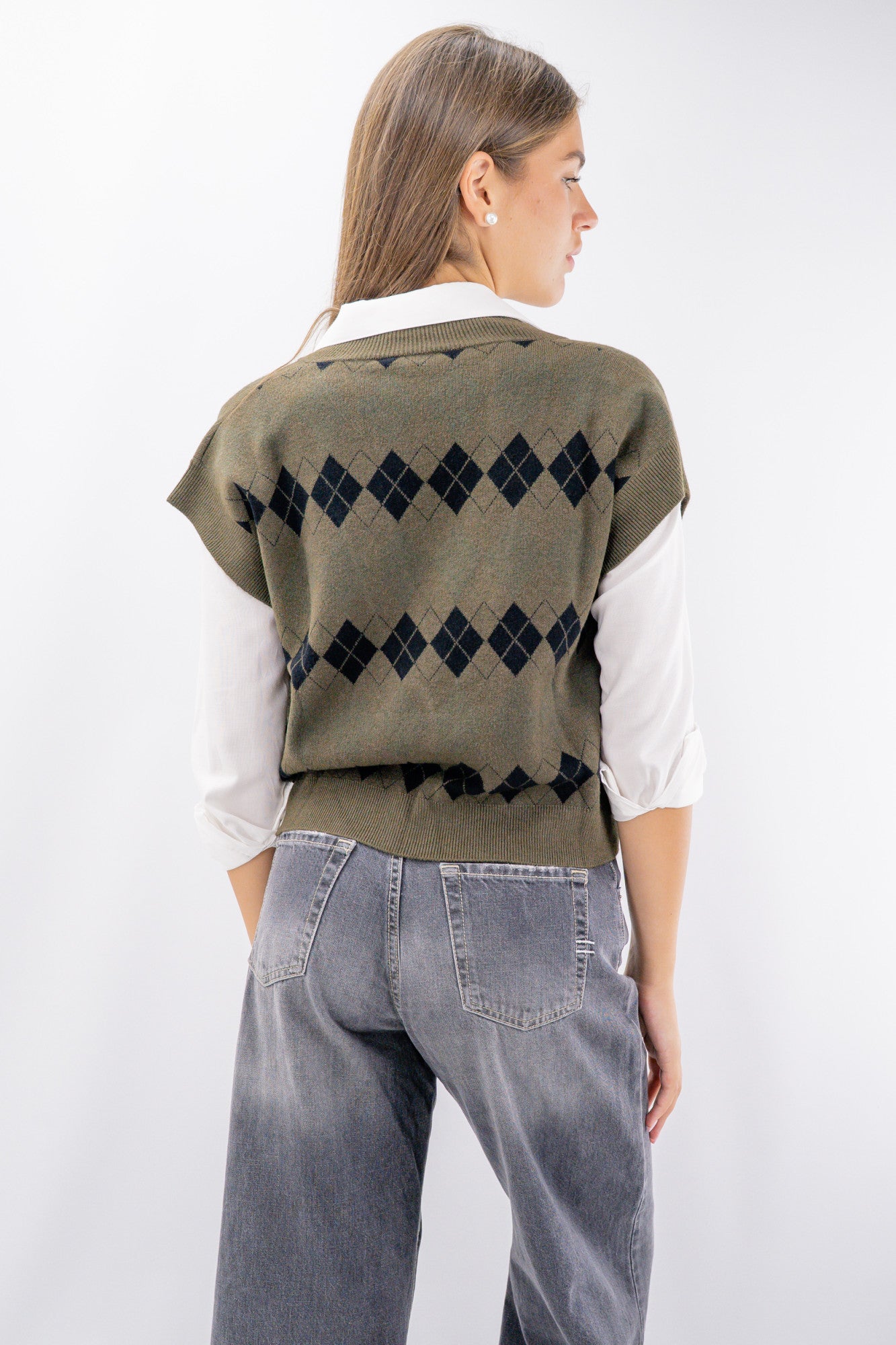 Gilet collo a vi a rombi