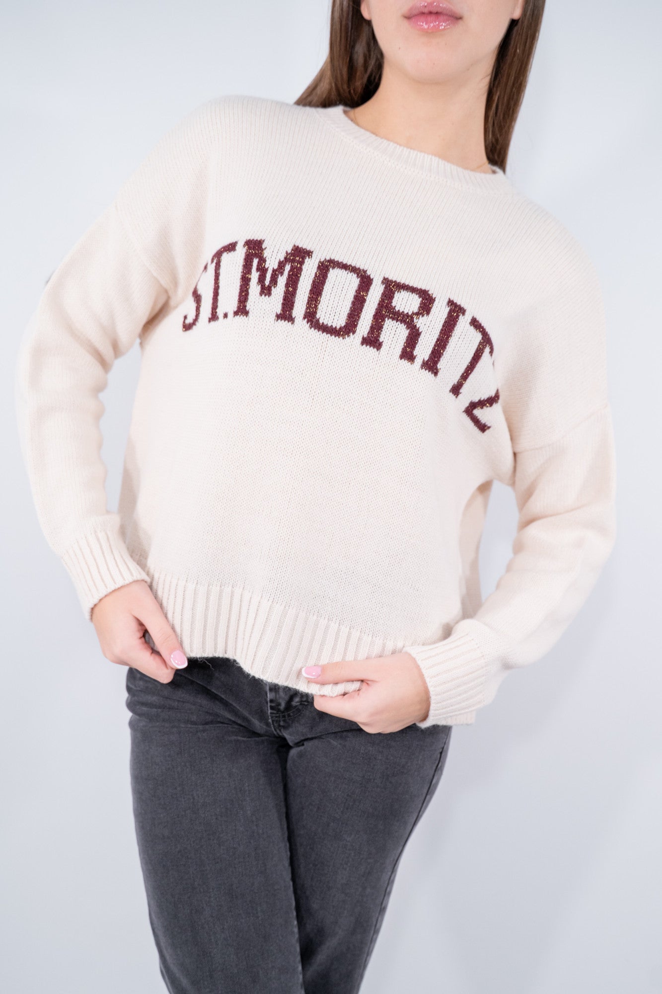 Maglione con scritta con lurex