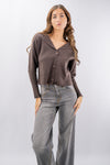 Cardigan corto con collo a revers e maxi bottoni