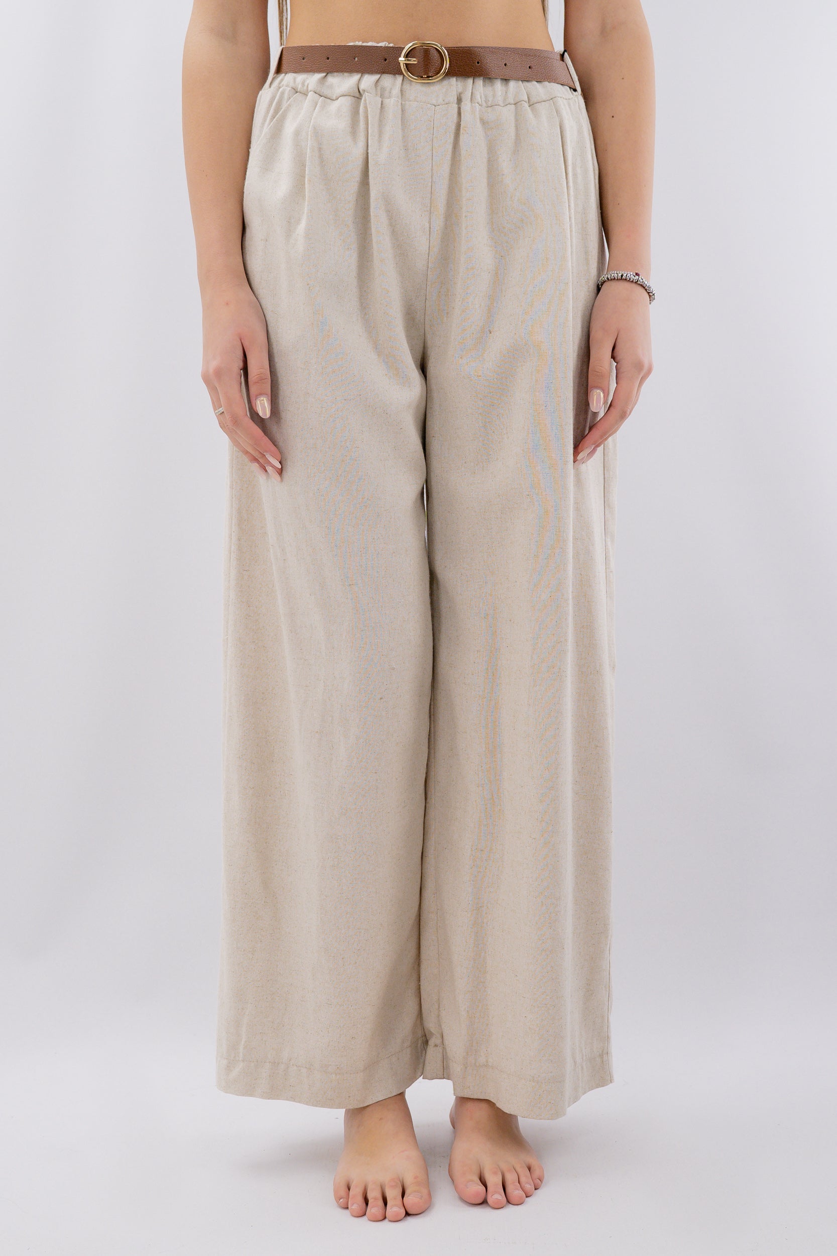 Pantalone palazzo in lino e viscosa