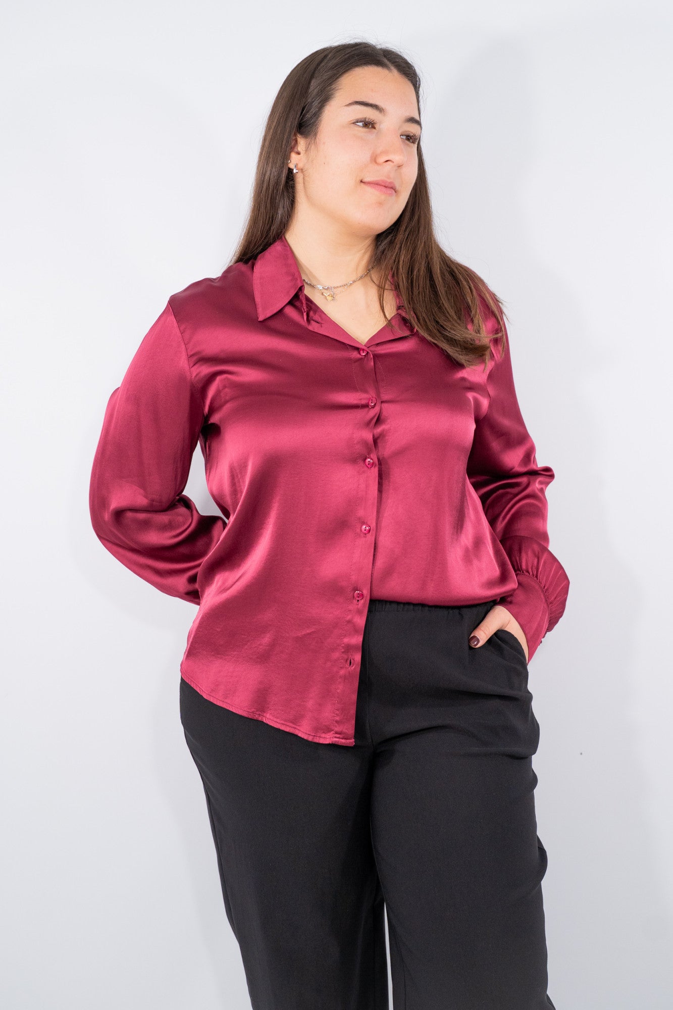 Camicia stretch oversize in viscosa satinata