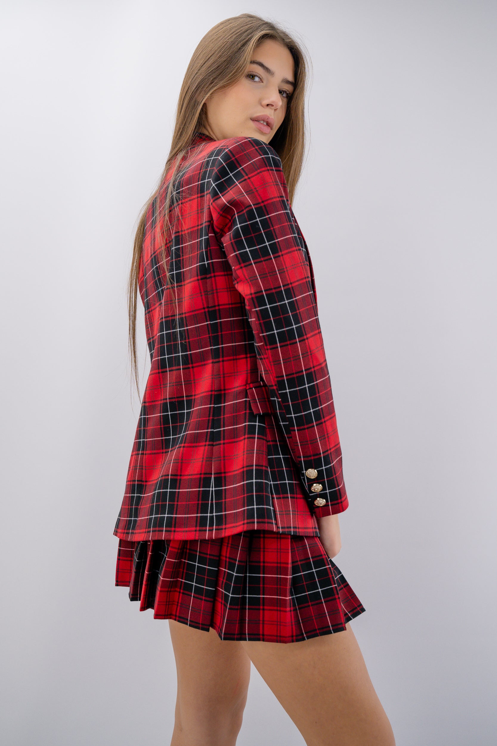 Giacca sfiancata in Tartan con applicazioni