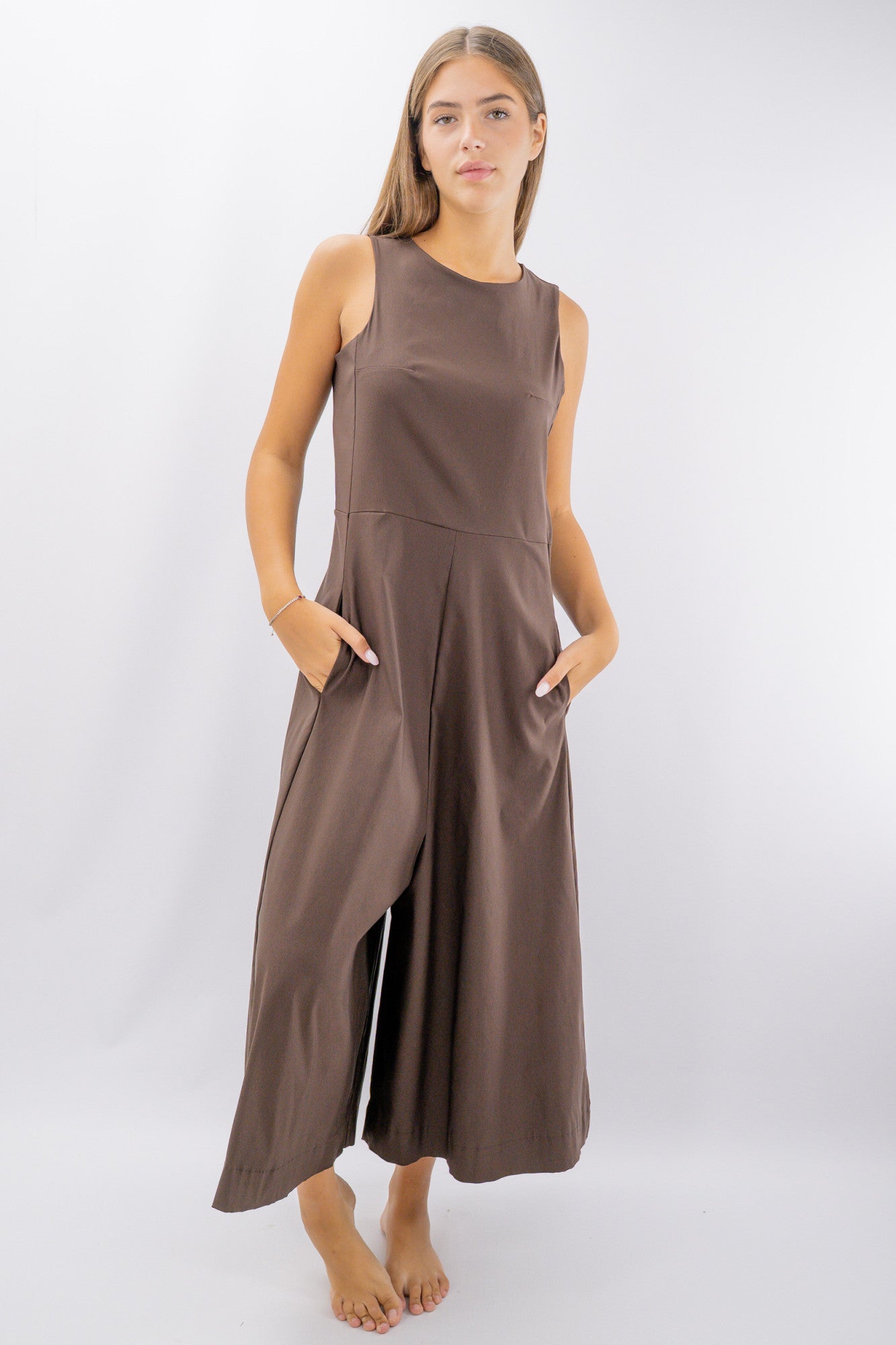 Tuta cropped a palazzo in texture elasticizzata