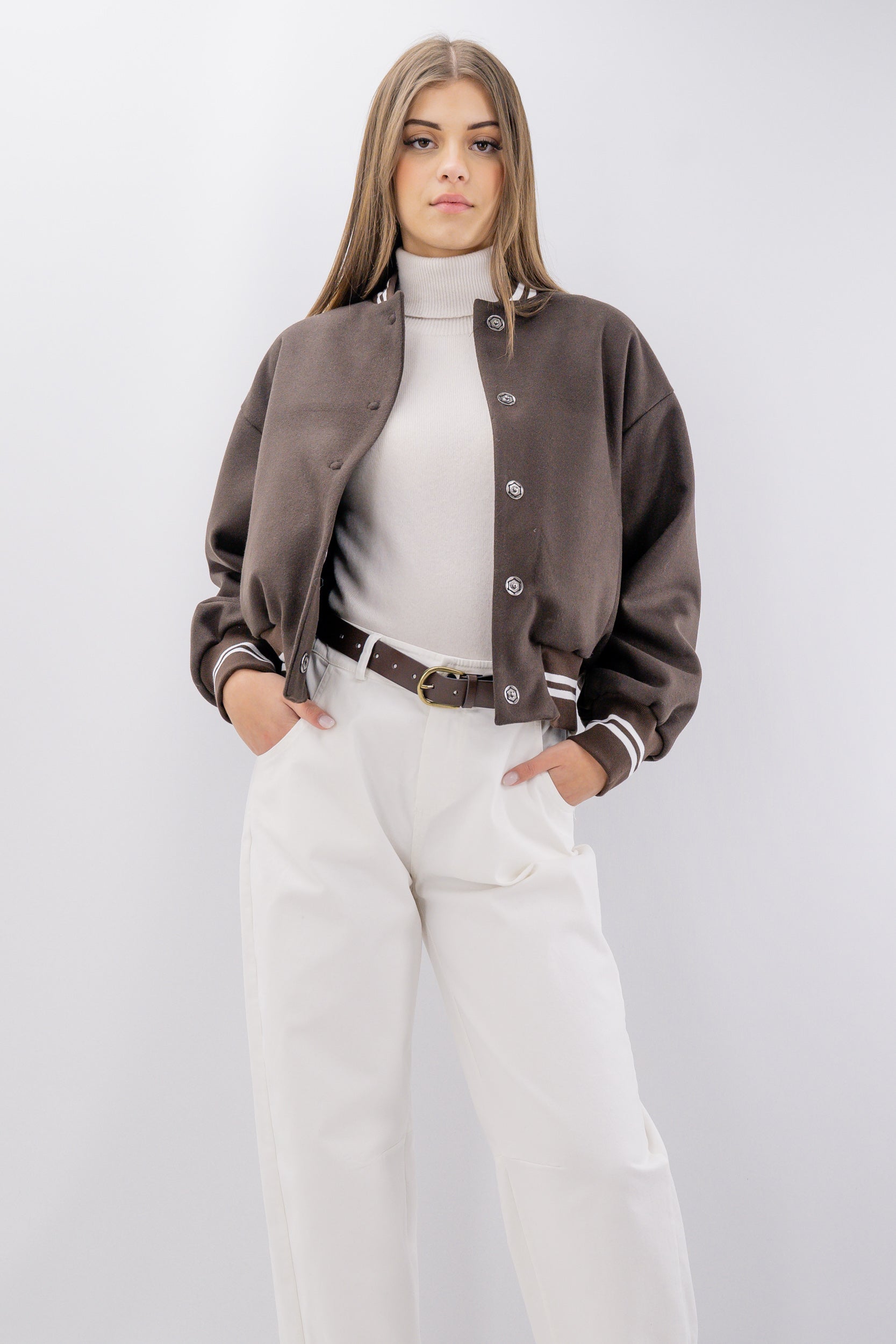 Bomber "College Style" con profili elasticizzati a righe