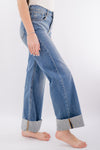 Jeans a palazzo con balza sul fondo