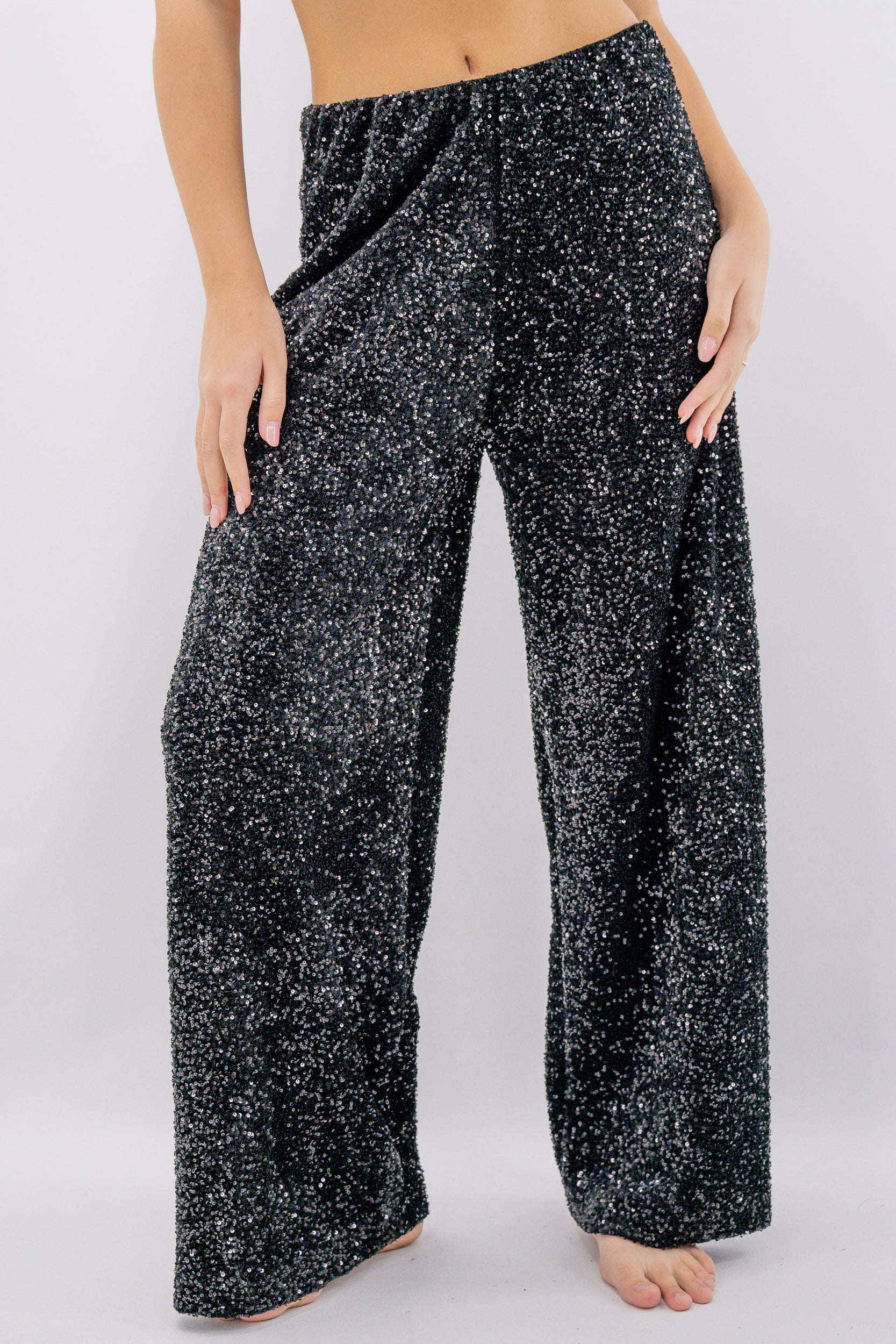 Pantalone palazzo con micro-paillettes