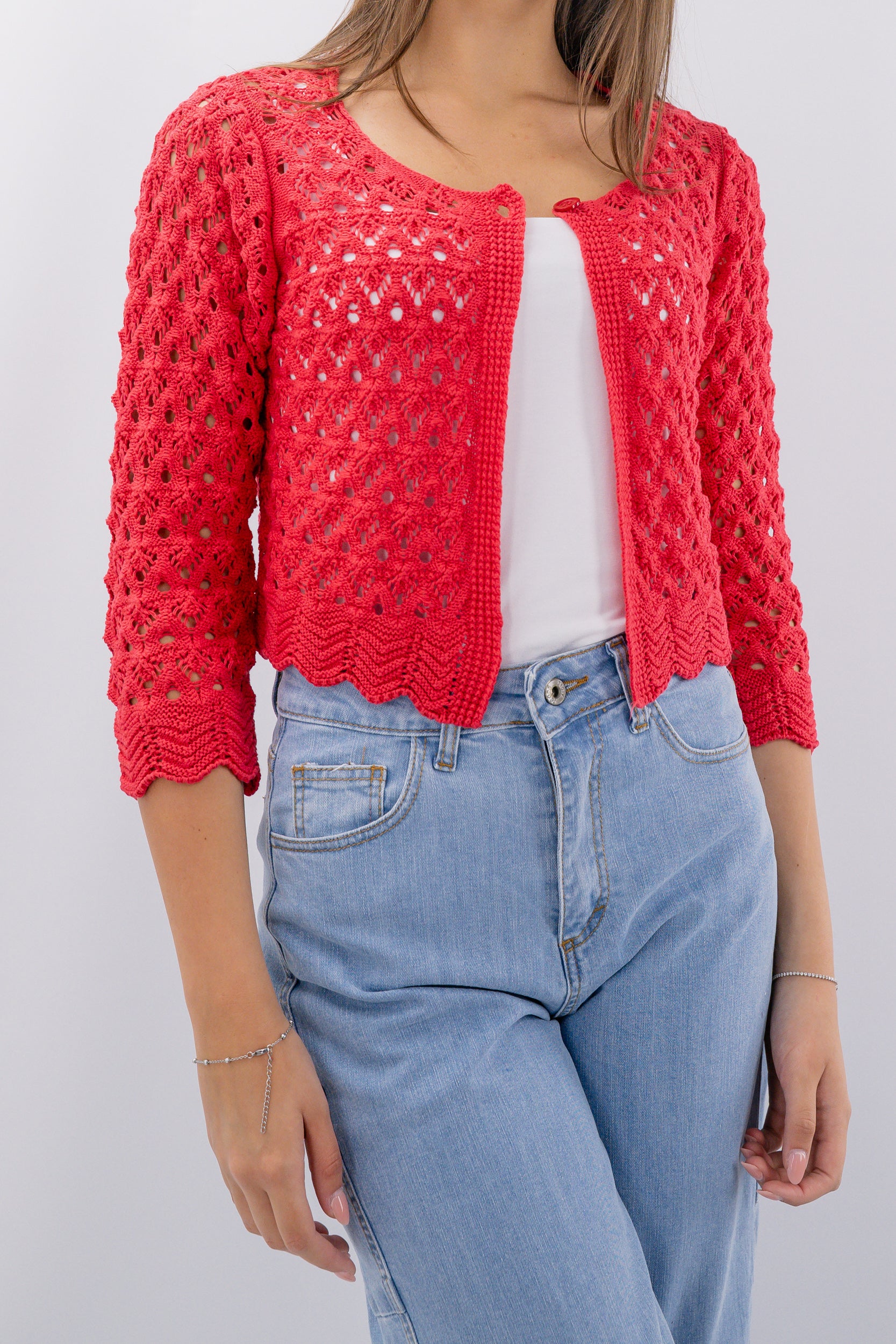 Cardigan cropped in crochet