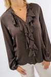 Camicia in viscosa satinata con rouches