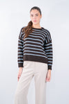Maglioncino a righe con spalla bassa in misto lana